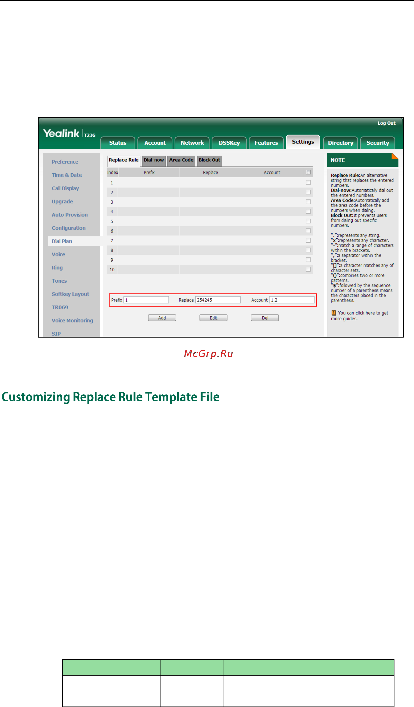 Yealink SIP-T27P [198/841] Customizing replace rule template file