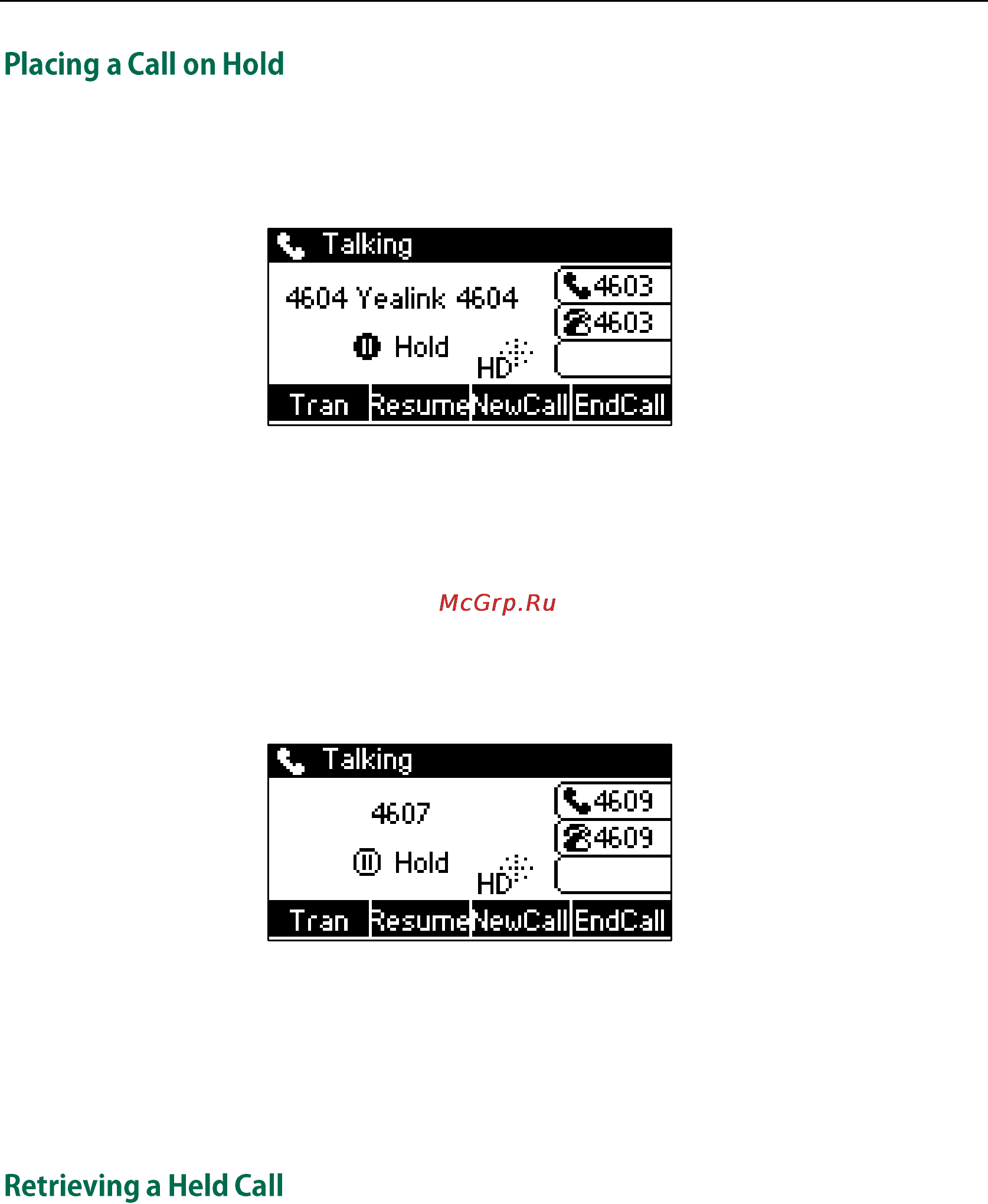 Yealink SIP-T23G [143/172] Placing a call on hold