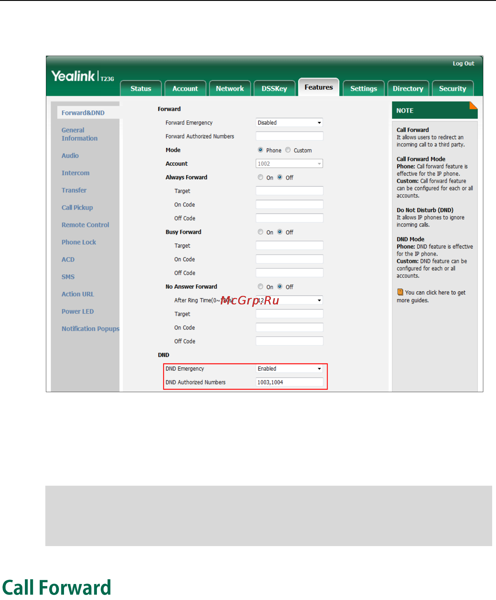 Yealink SIP-T23P [95/172] Static forwarding
