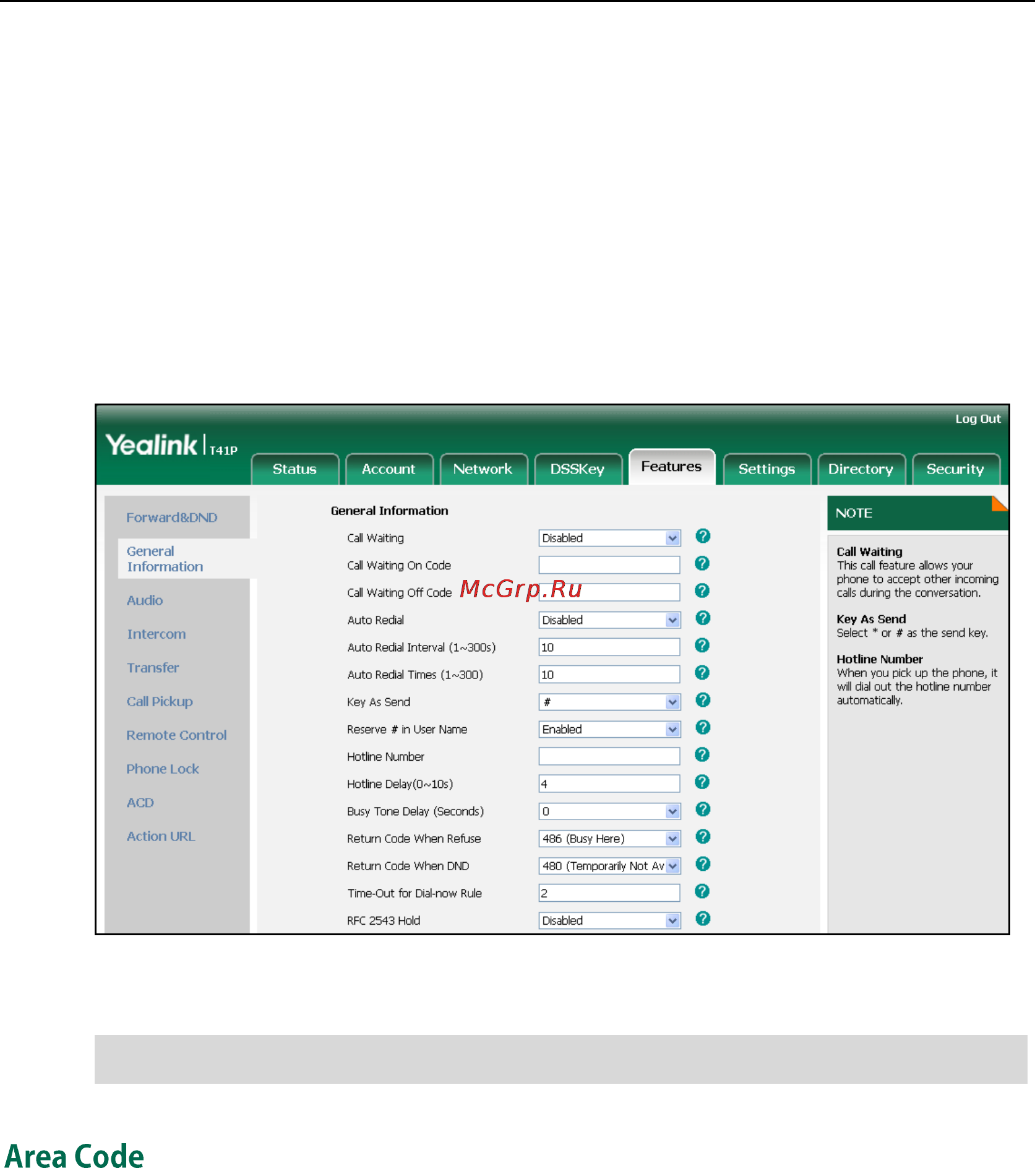 Yealink sip-t41p [69/136] Area code