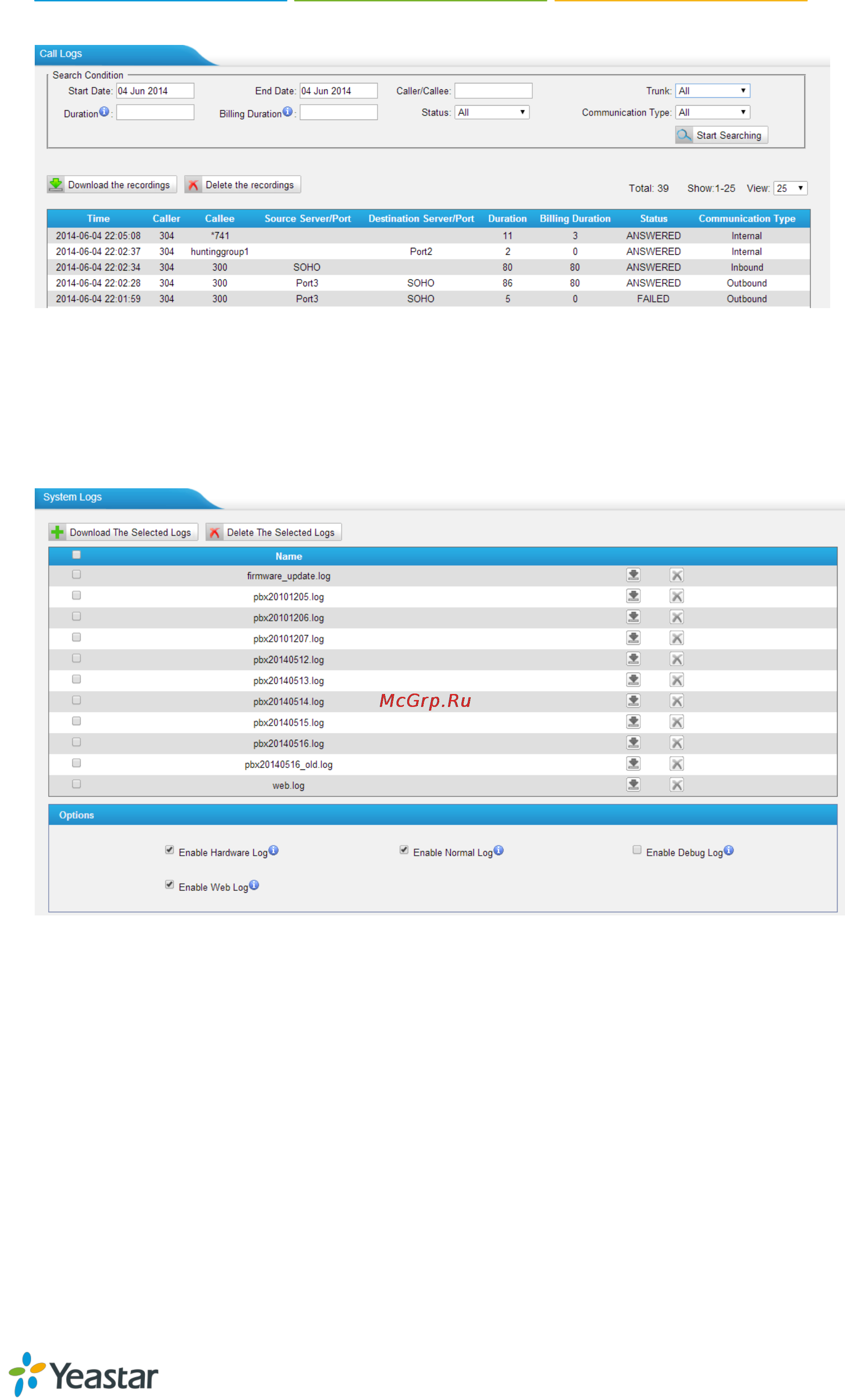 Yealink TA100 [51/52] System logs