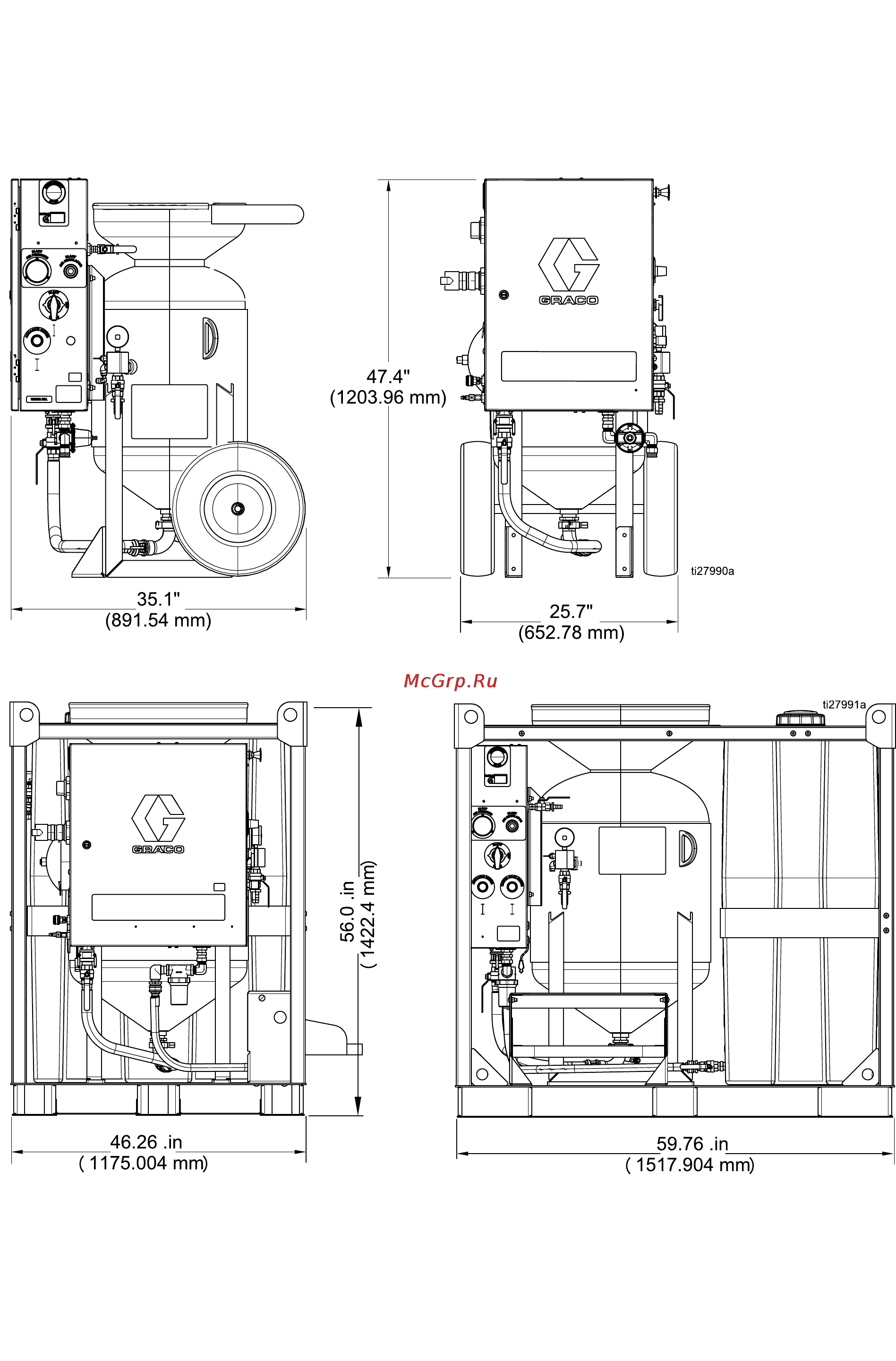 Graco EcoQuip 2 EQm [64/74] Dimensions dimensions dimensions