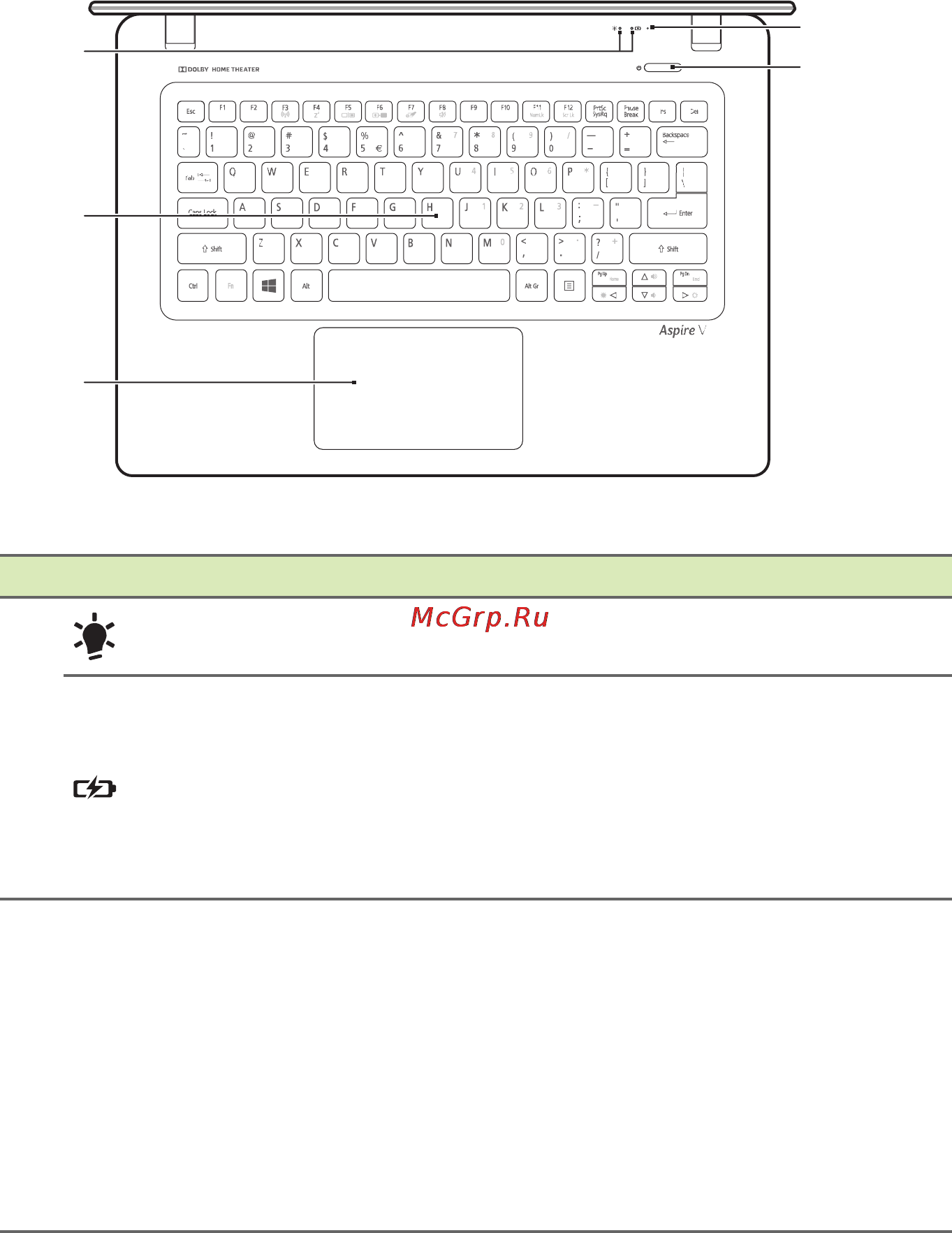 Acer Aspire V3-331-P9J6 [10/93] Вид клавиатуры