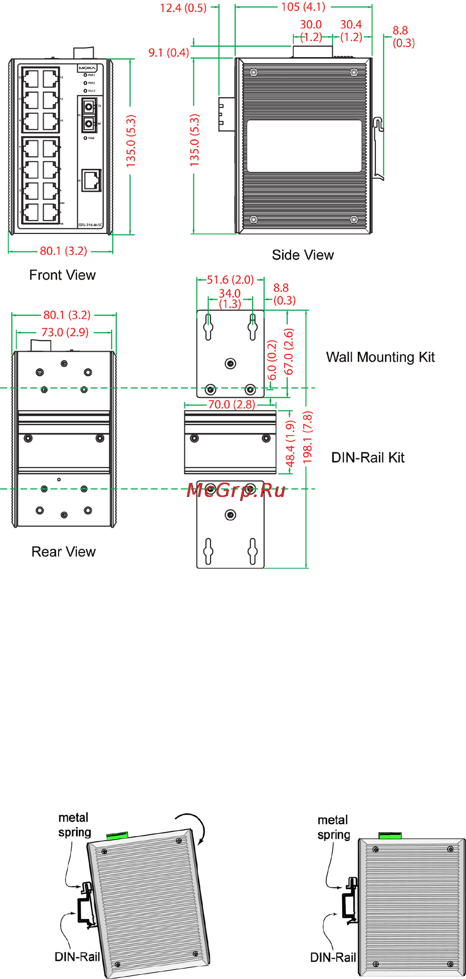 Moxa EDS-316-MM-ST-T [6/16] Din rail mounting