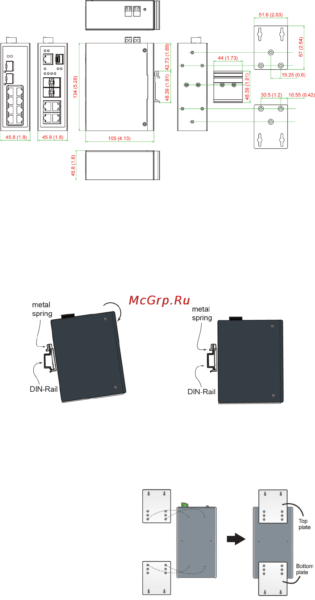 Moxa EDS-210A-1GSFP-1SFP-T [4/12] Mounting dimensions