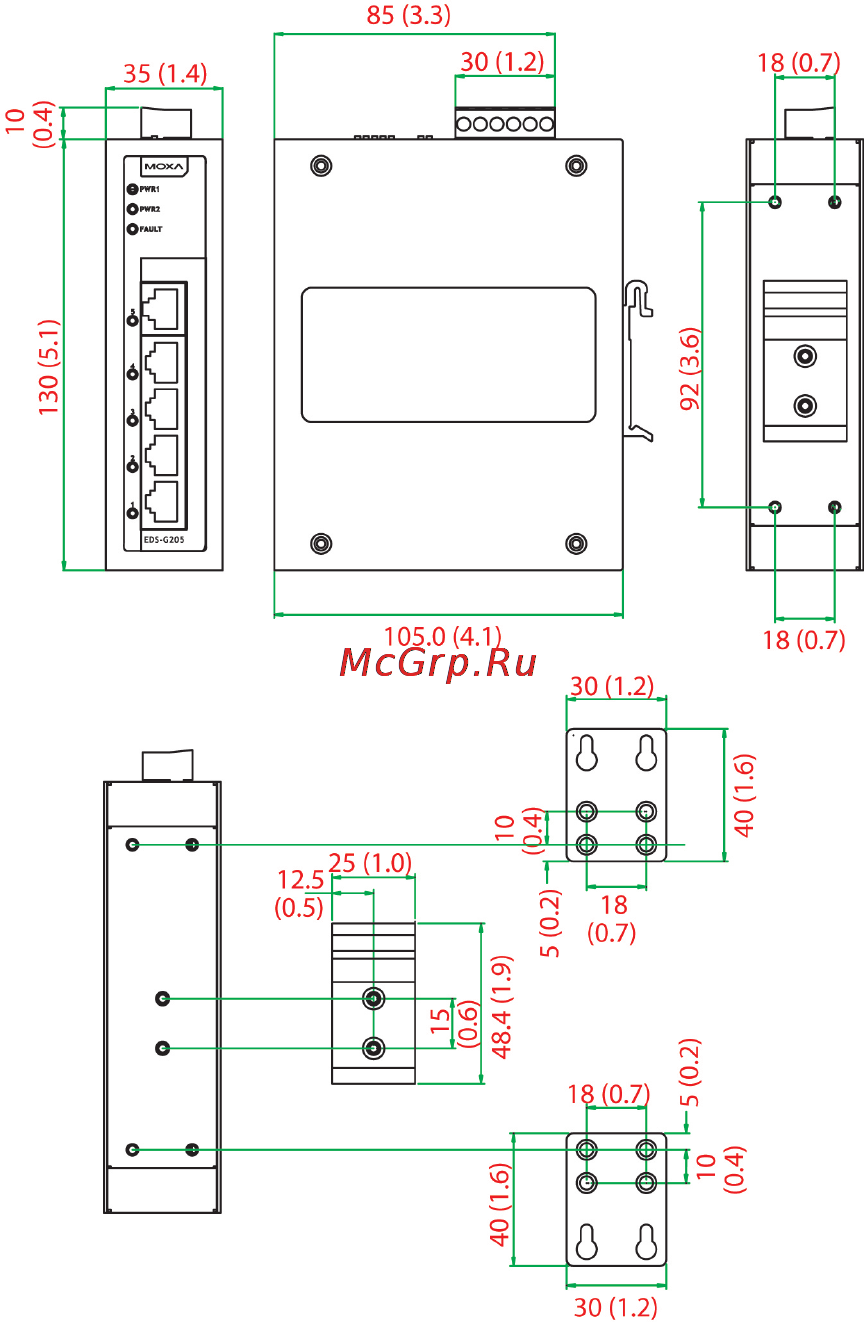 Moxa EDS-G205-T [4/13] Mounting dimensions