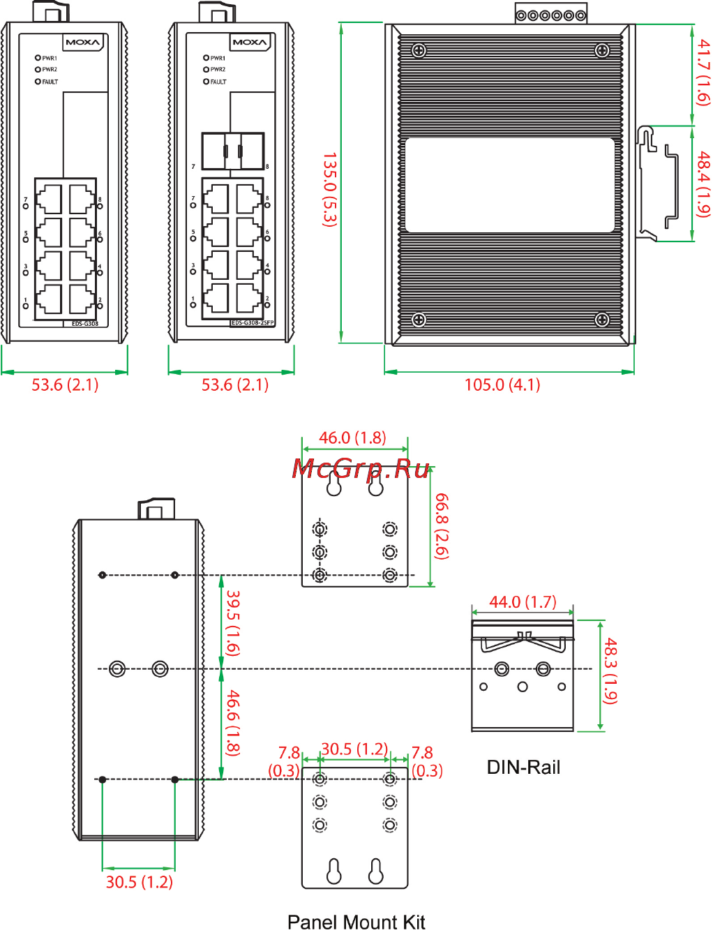 Moxa EDS-G308-2SFP [4/14] Mounting dimensions