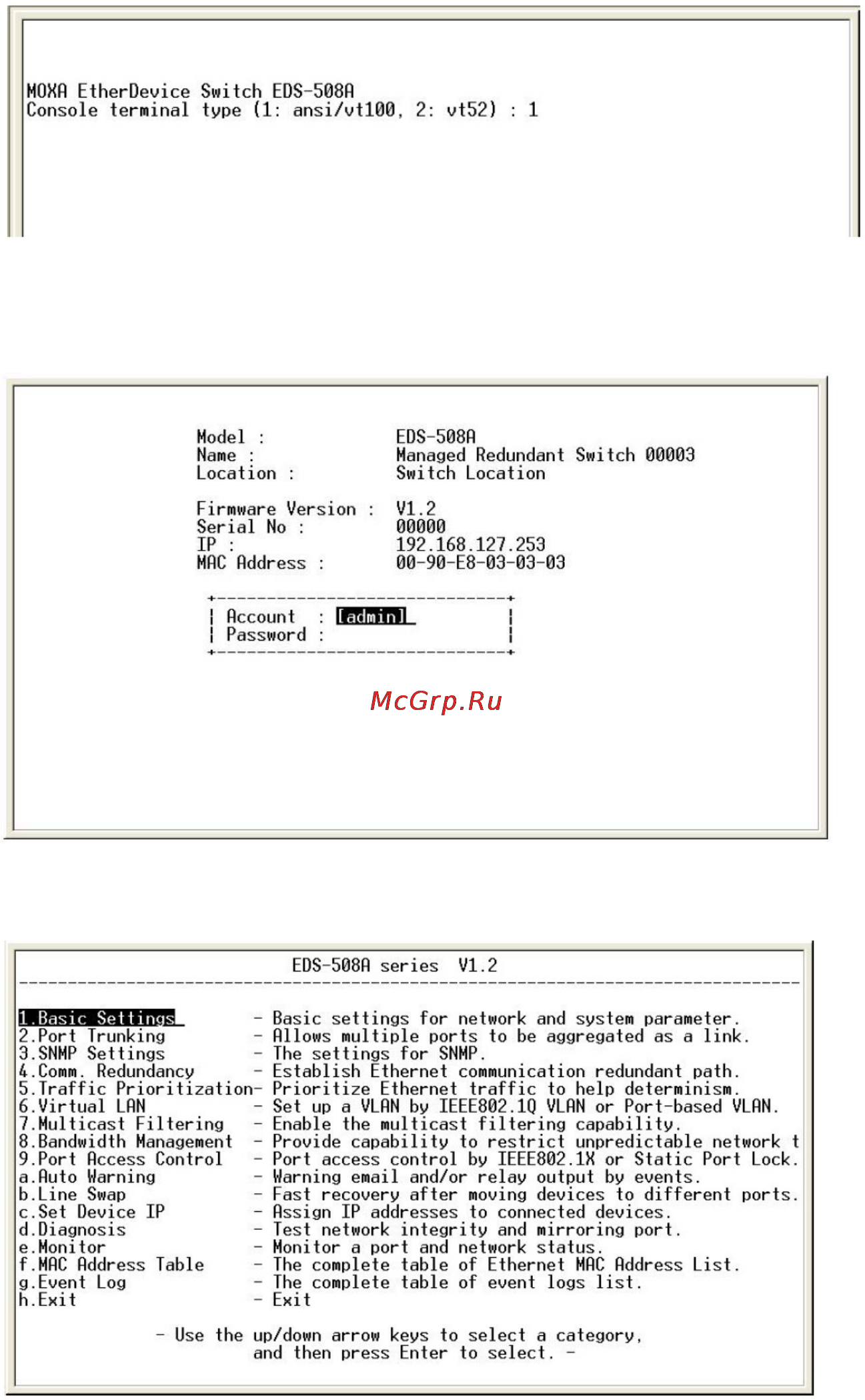 Moxa EDS-505A-MM-ST [8/39] Настройка через telnet консоль