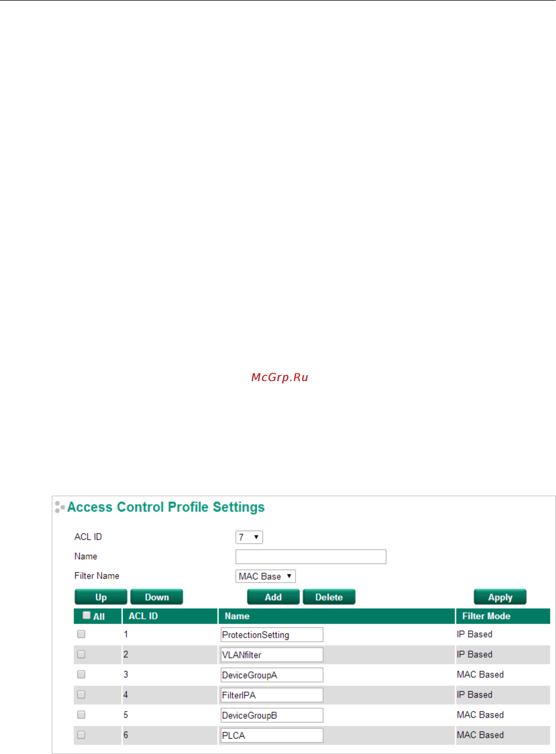 Moxa EDS-518E-4GTXSFP-T [96/116] Access control list configuration and setup