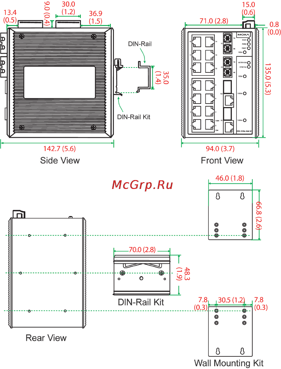 Moxa EDS-518A-T [5/17] Mounting dimensions