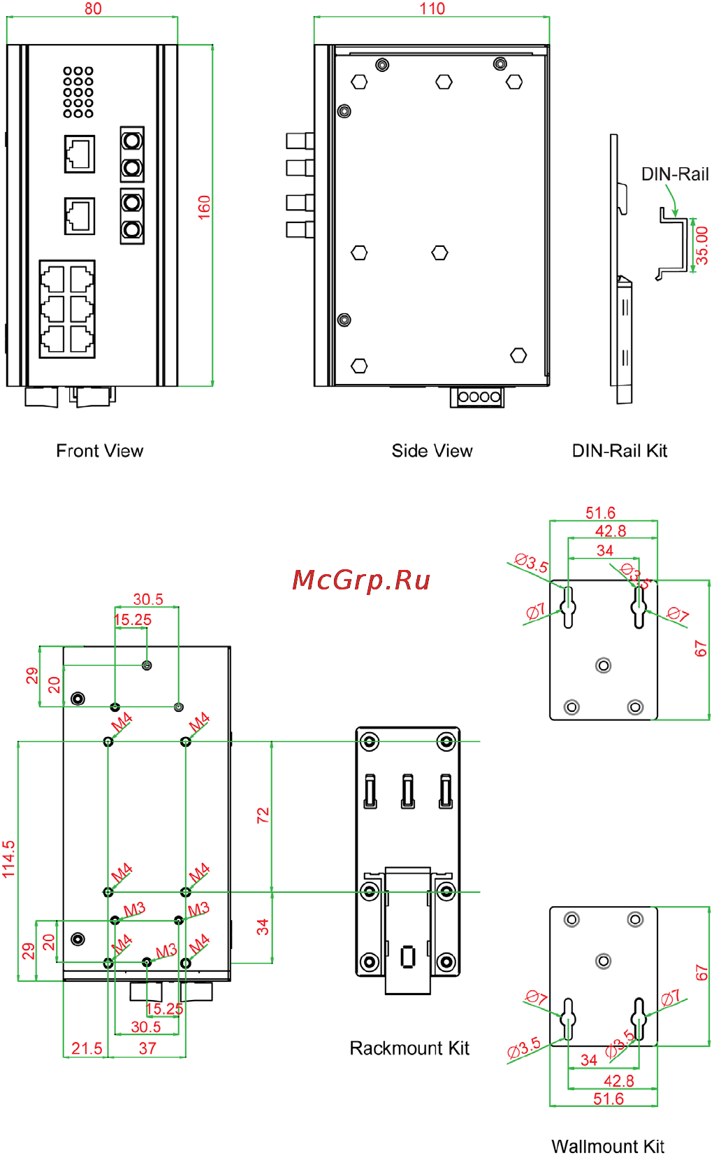Moxa PT-510-MM-ST-HV [4/15] Mounting dimensions unit mm