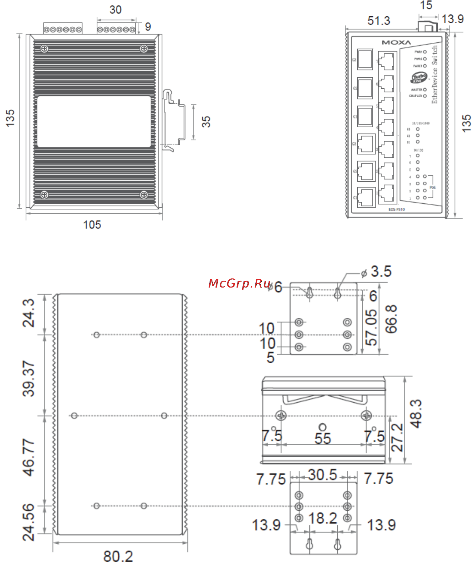 Moxa EDS-P510 [7/16] Установка на din рейку
