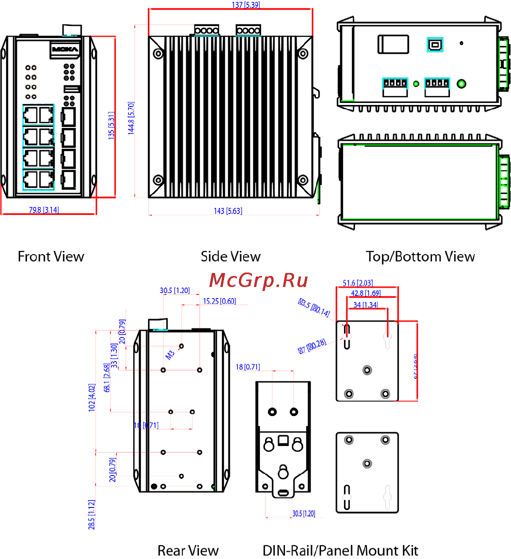 Moxa EDS-G512E-8PoE-4GSFP-T [4/16] Mounting dimensions