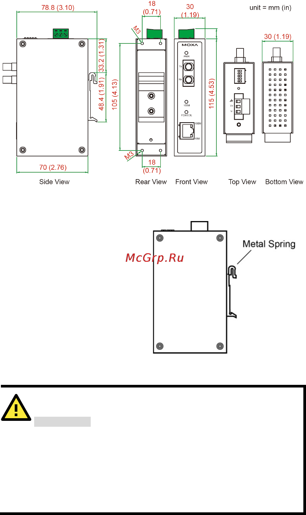 Moxa IMC-21A-M-SC [4/12] Mounting dimensions