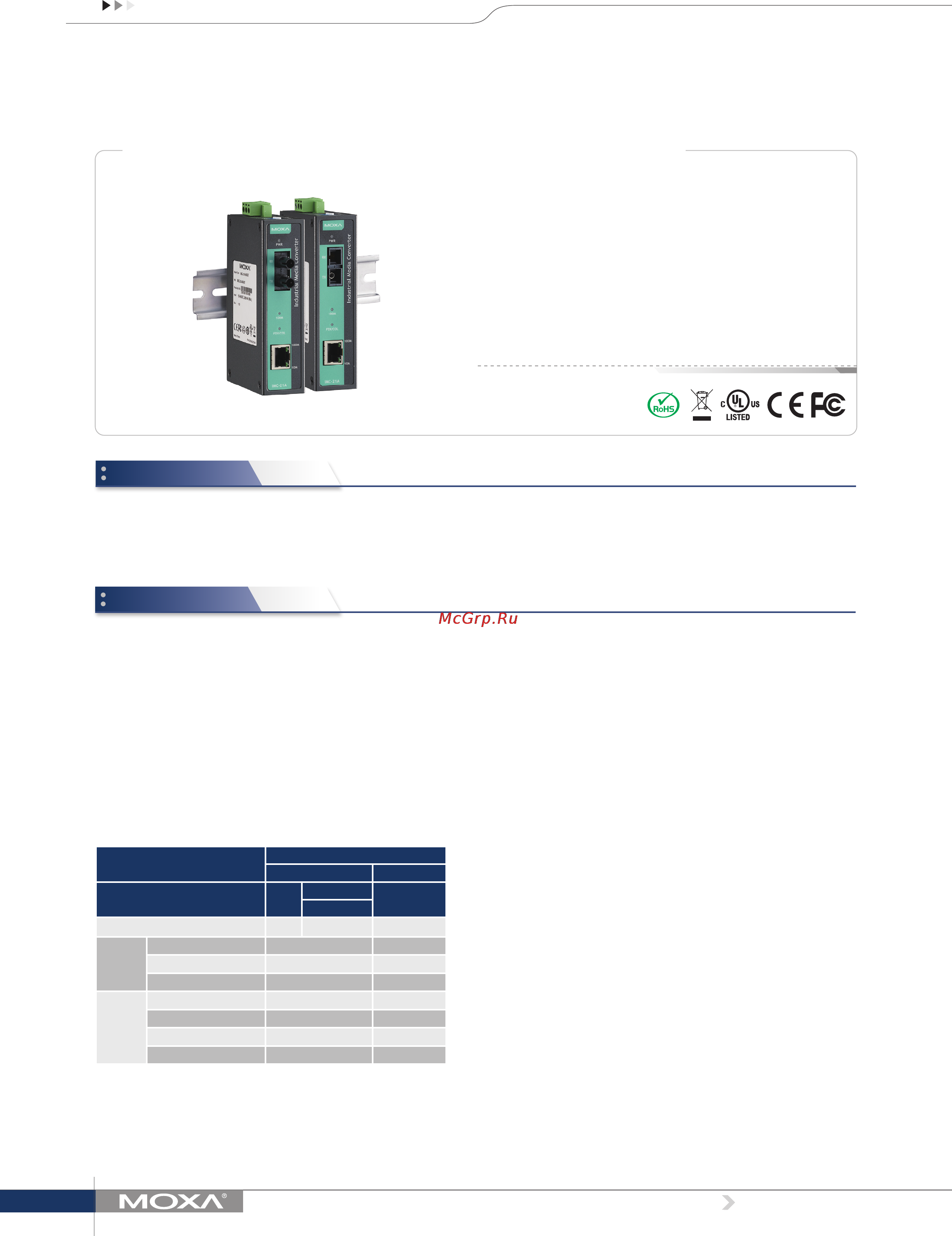Moxa IMC-21A-M-ST-T Технические характеристики онлайн