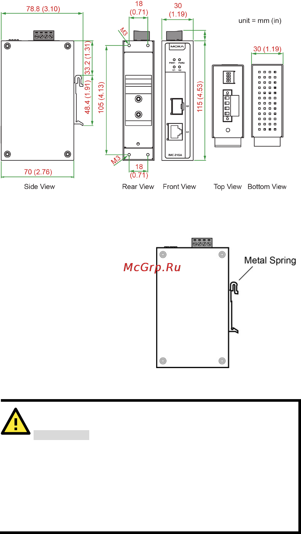 Moxa IMC-21GA [4/12] Mounting dimensions