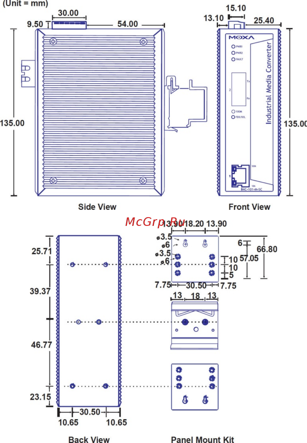 Moxa IMC-101-S-SC-80-T [4/14] Mounting dimensions