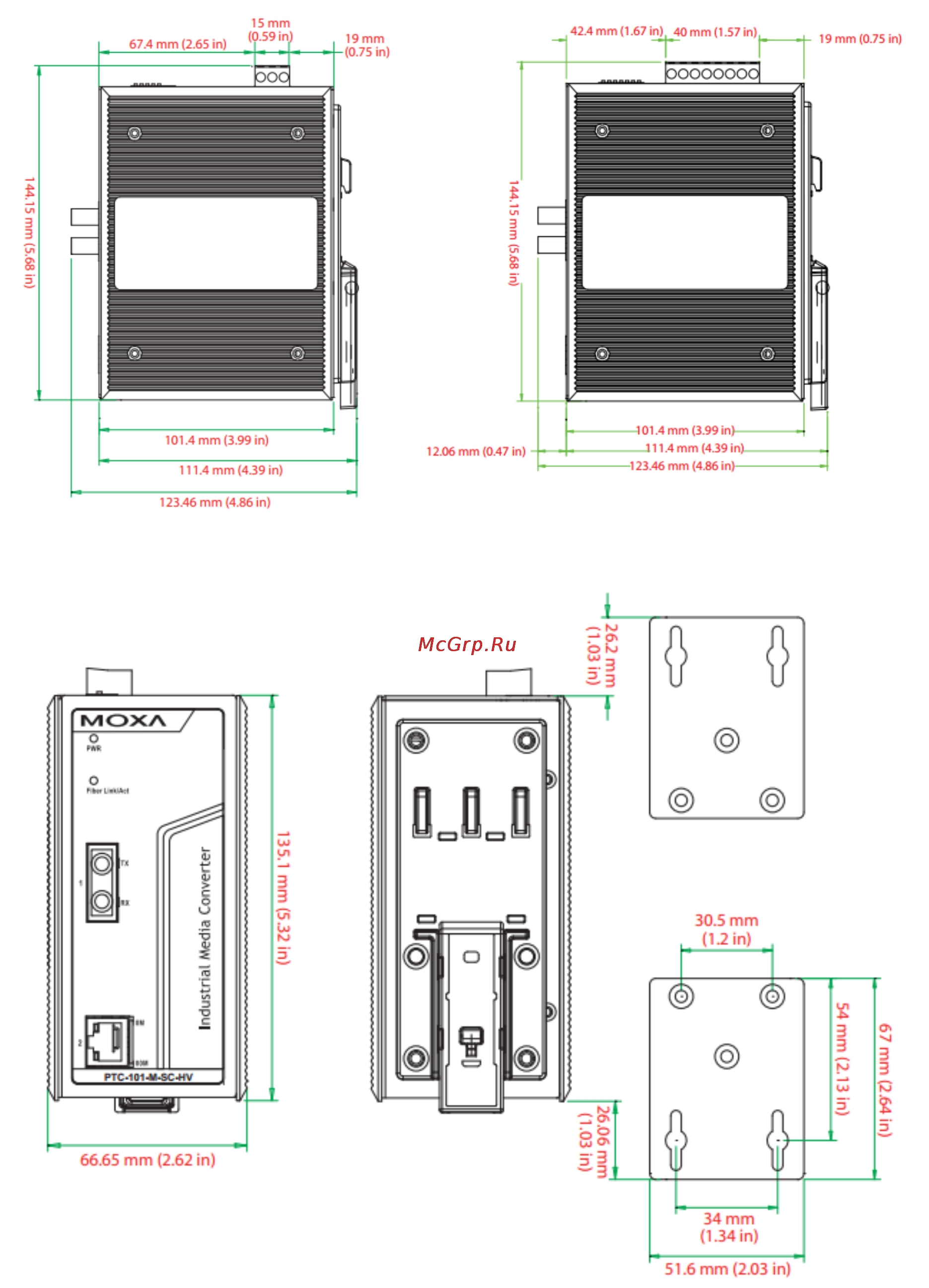 Moxa PTC-101-M-LC-HV [4/10] Установочные размеры ptc 101 m sc hv