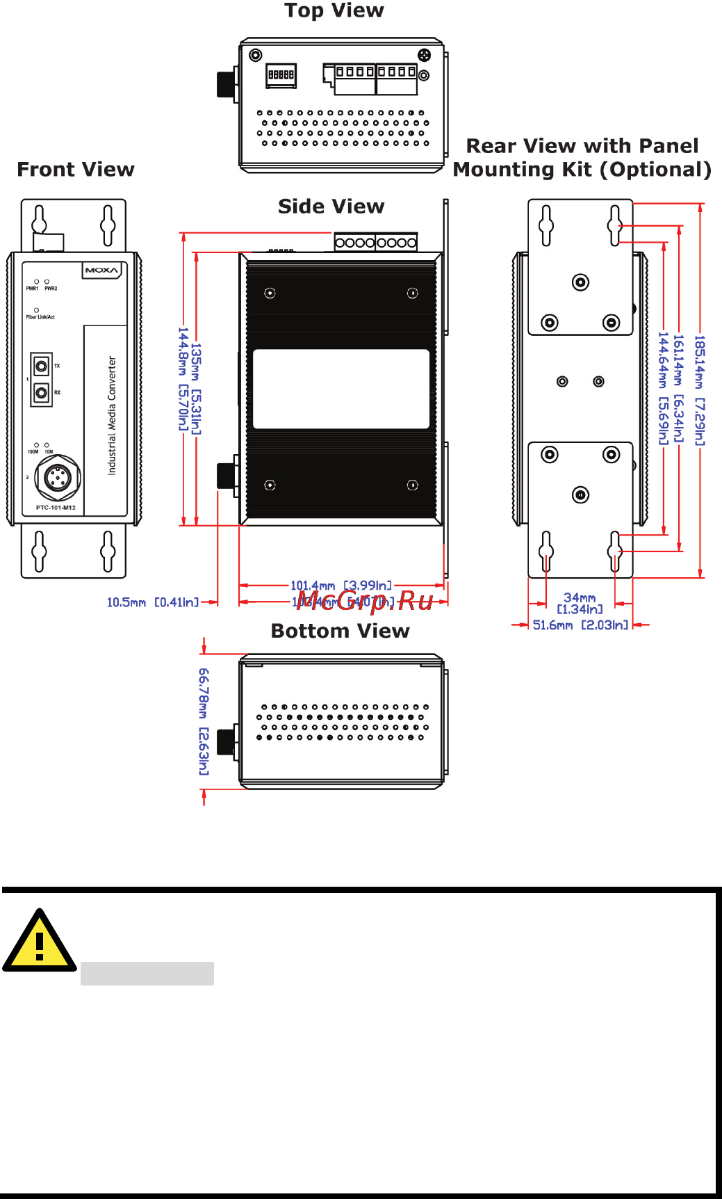 Moxa PTC-101-S-SC-LV [4/10] Dimensions