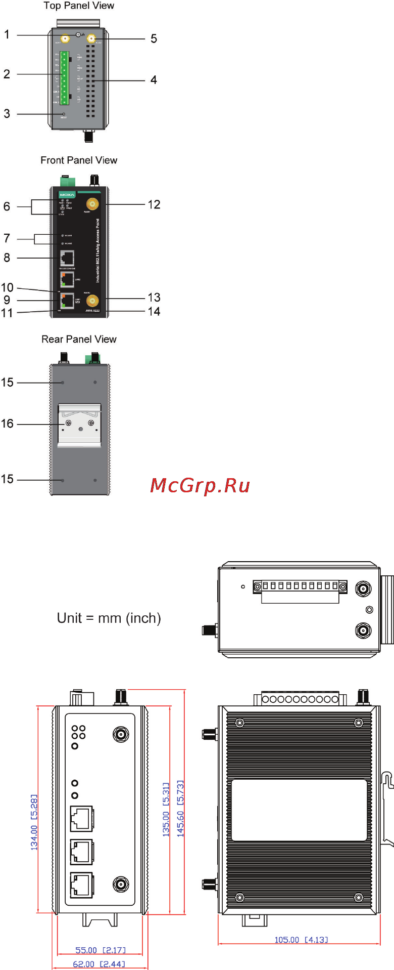 Moxa AWK-5222-EU-T [4/13] Mounting dimensions