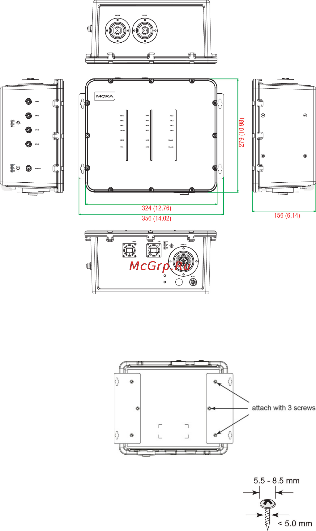 Moxa TAP-6226-TC-EU-T [5/12] Dimensions unit mm