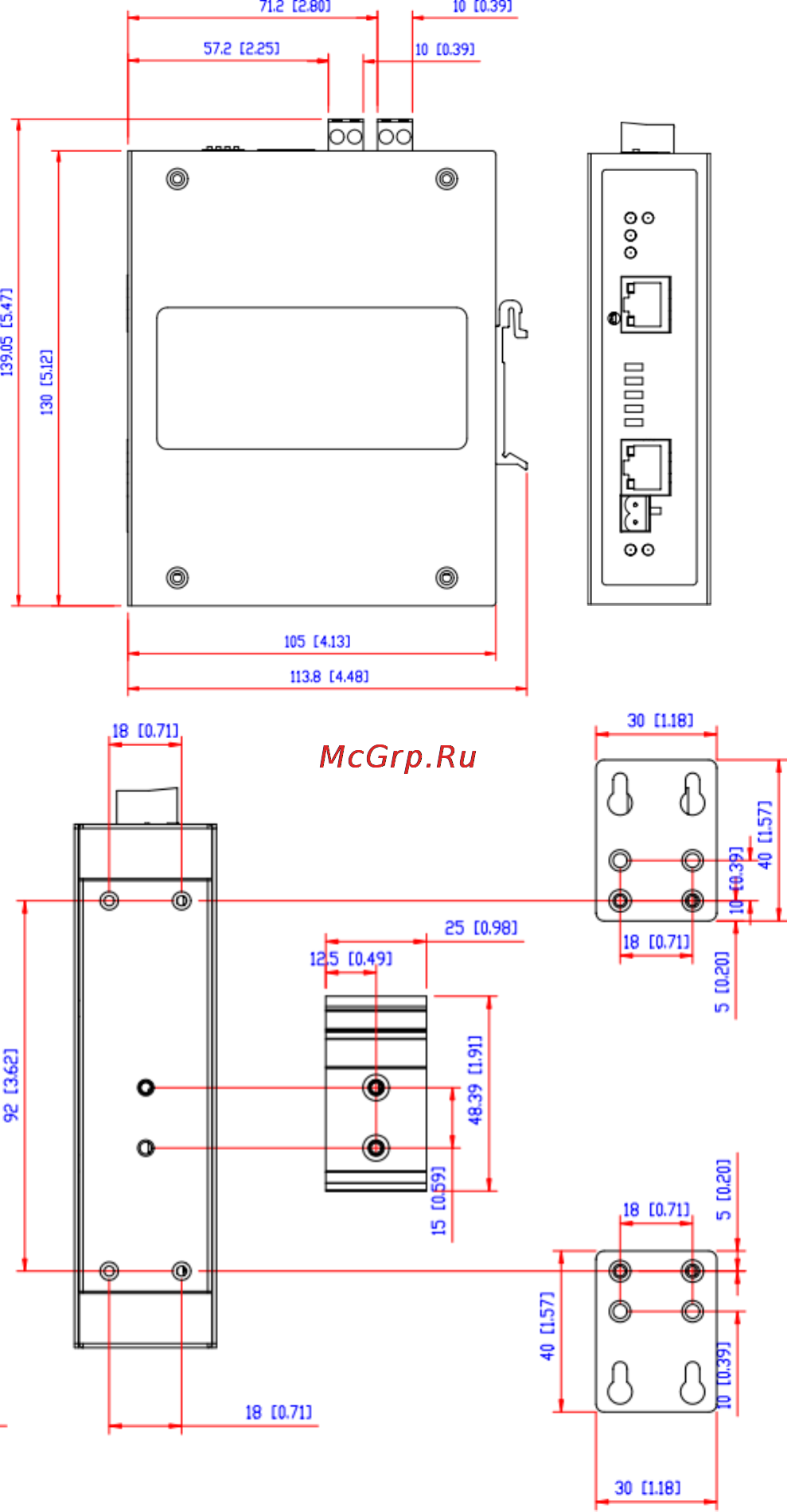 Moxa IEX-402-VDSL2 [4/13] Mounting dimensions unit mminches