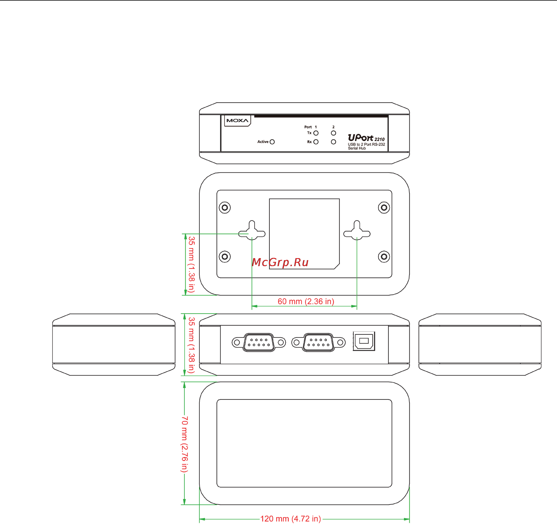 Moxa UPort 2210 [8/36] Dimensions