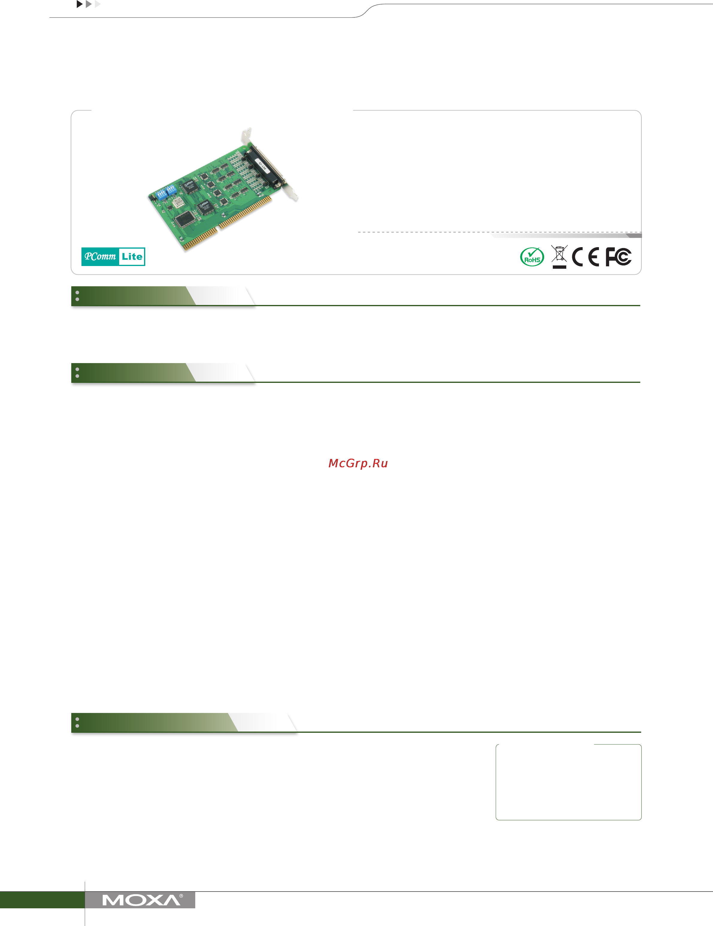 Moxa CI-134IS-DB9M Технические характеристики онлайн
