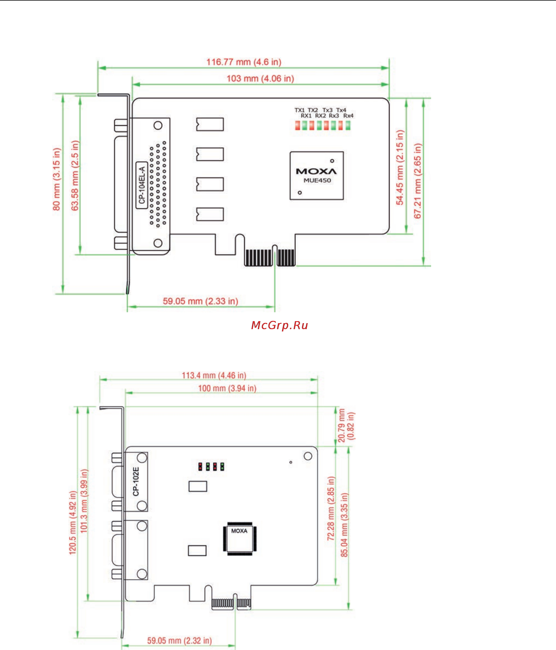 Moxa CP-134U-DB9M [11/95] Cp 104el a dimensions
