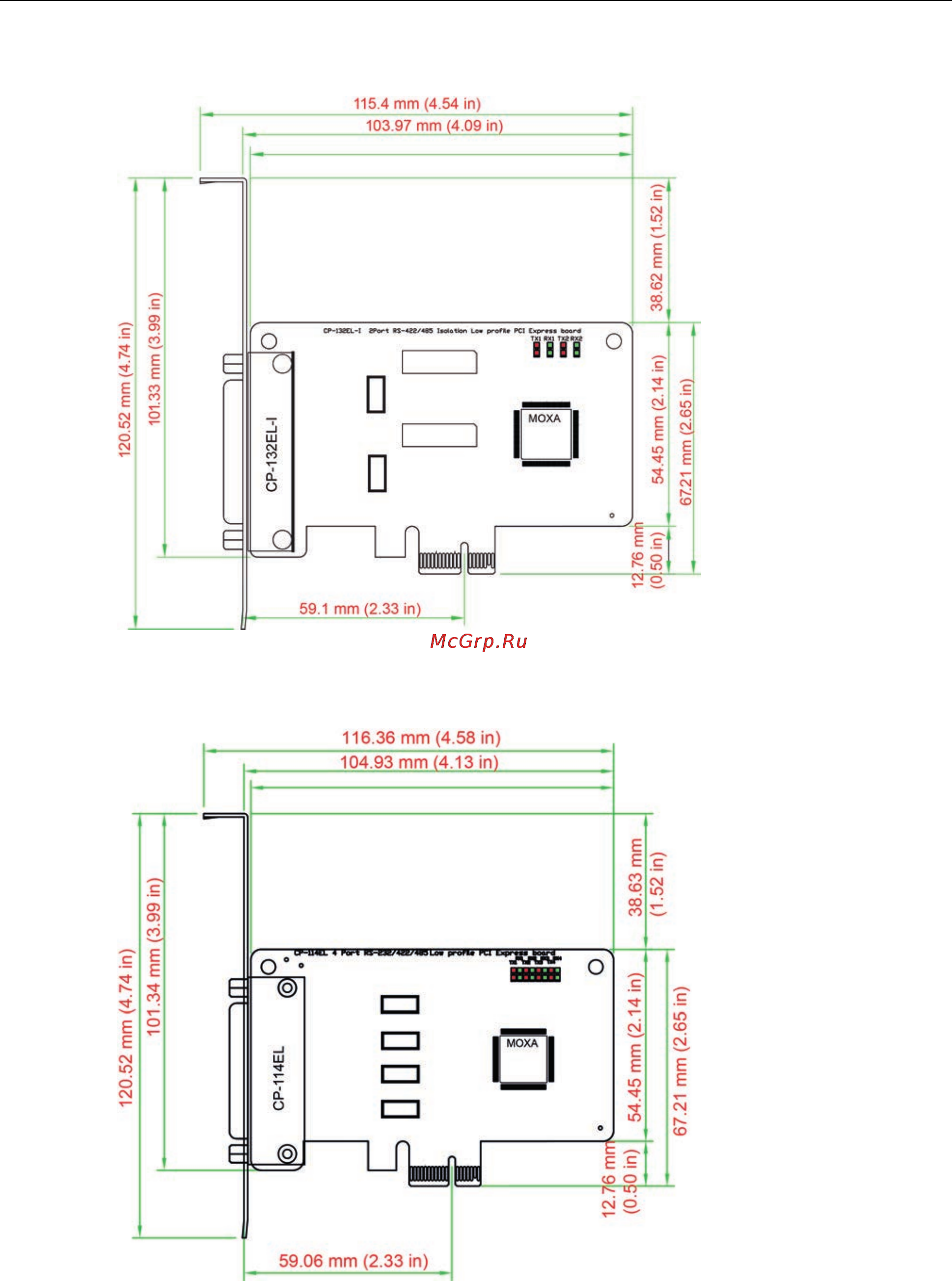 Moxa CP-132UL-I-DB9M [13/95] Cp 132el i dimensions
