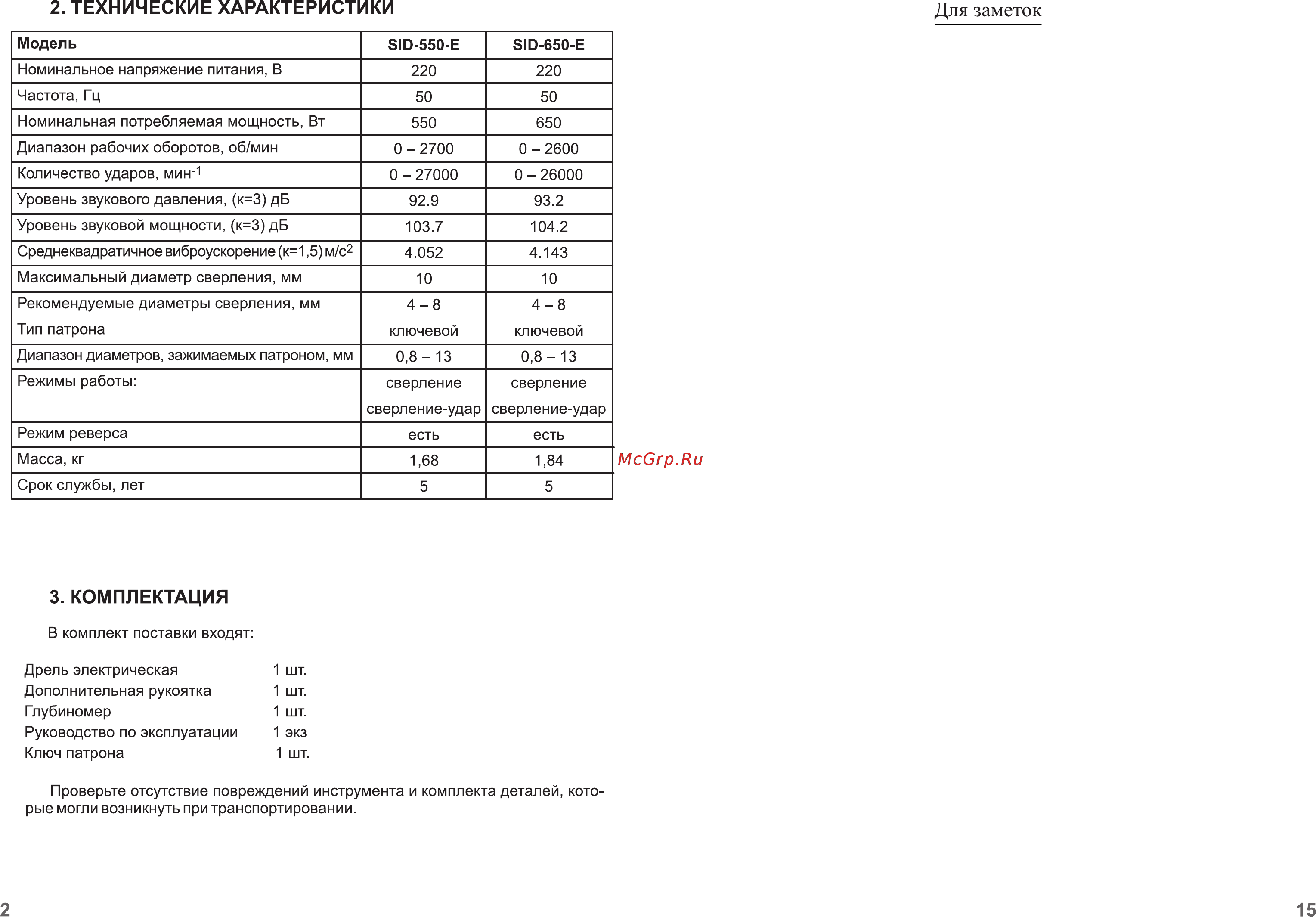 STAYER SID-650-E 52929 [4/10] Для заметок