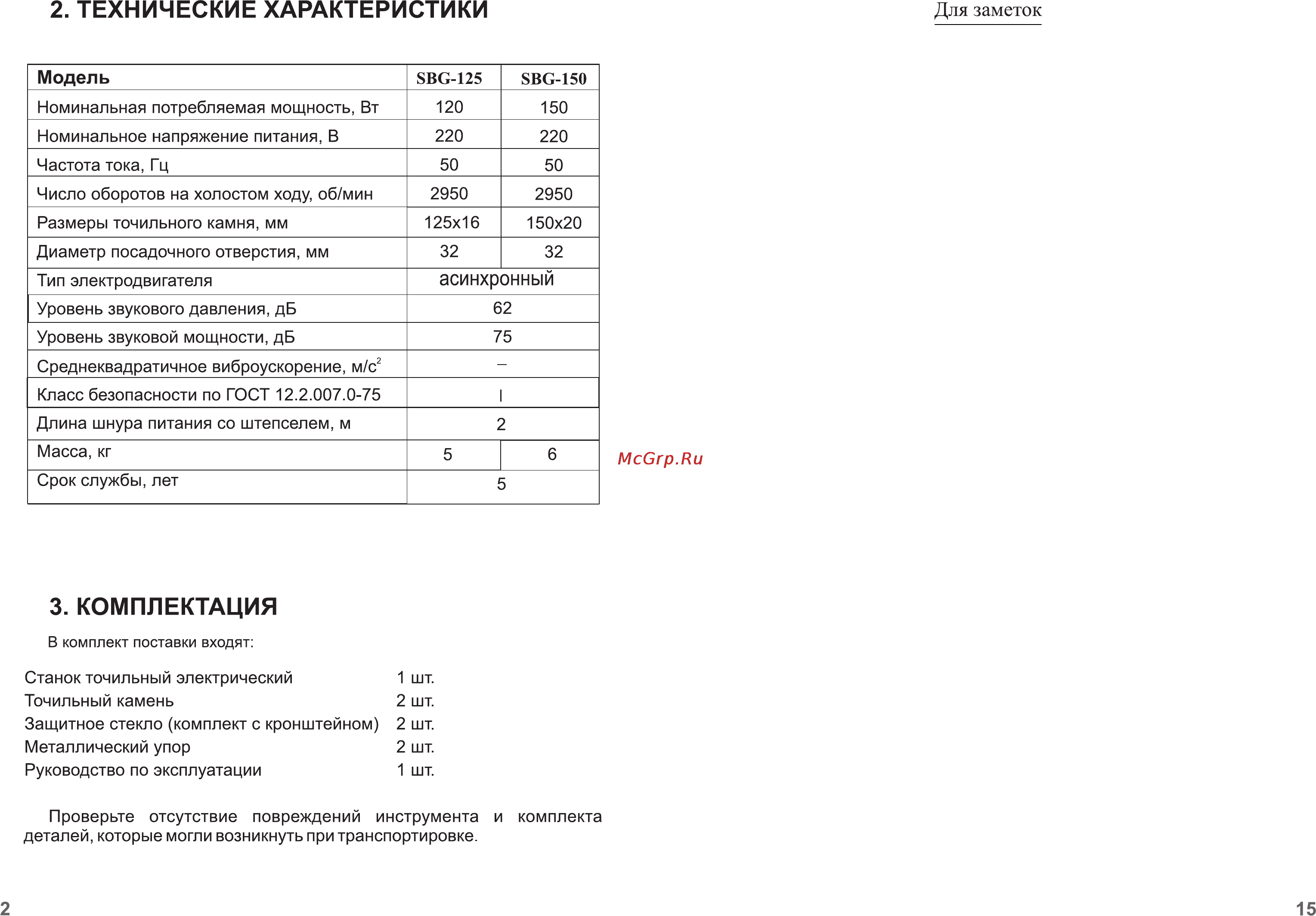 STAYER SBG-150 [4/10] Технические характеристики