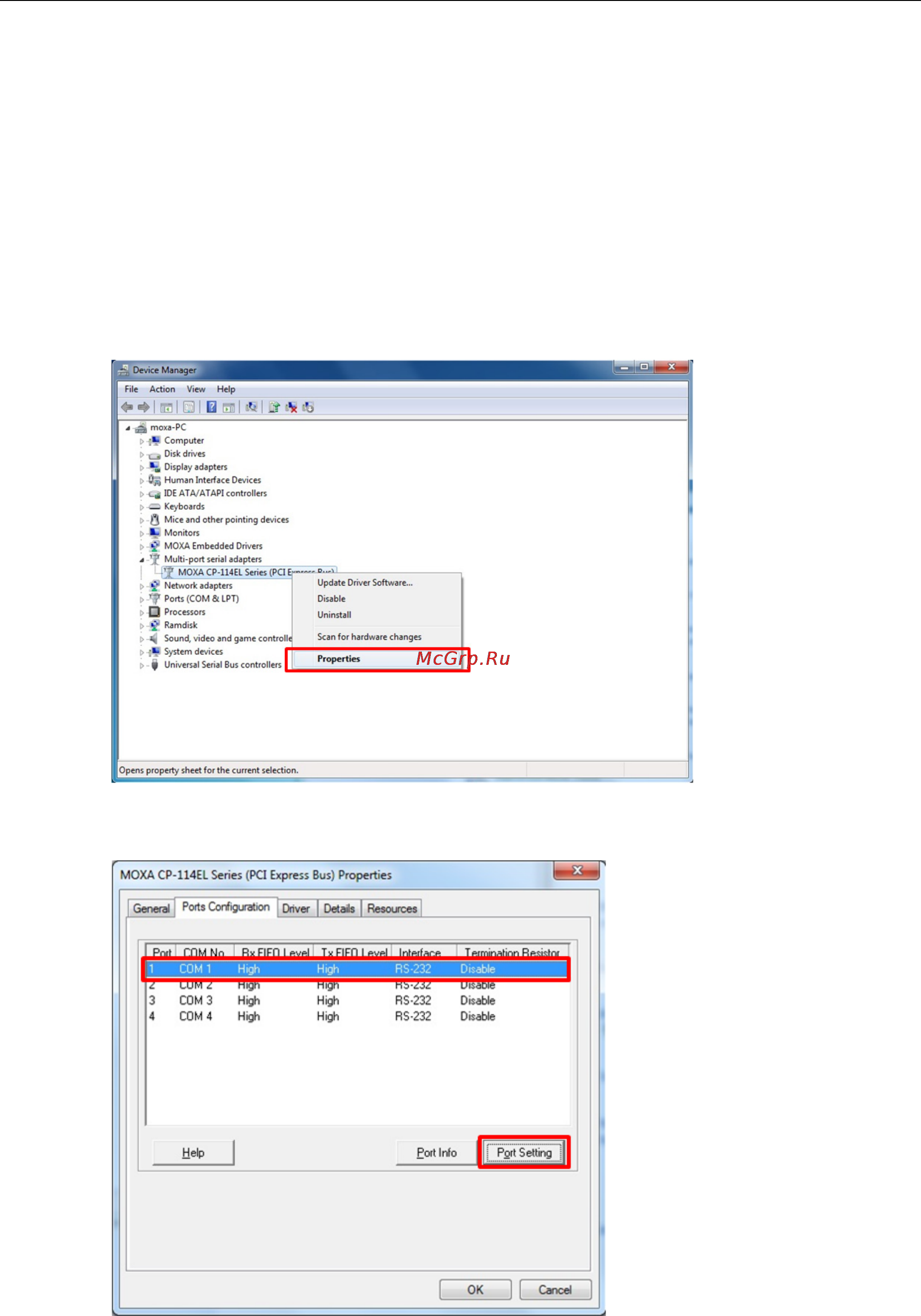 Moxa V2416A-C2 [12/93] V2416a w7e series configuring the serial interface