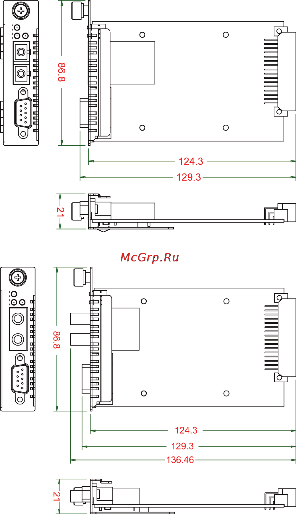 Moxa TCF-142-M-ST-RM [4/8] Mounting dimensions unit mm