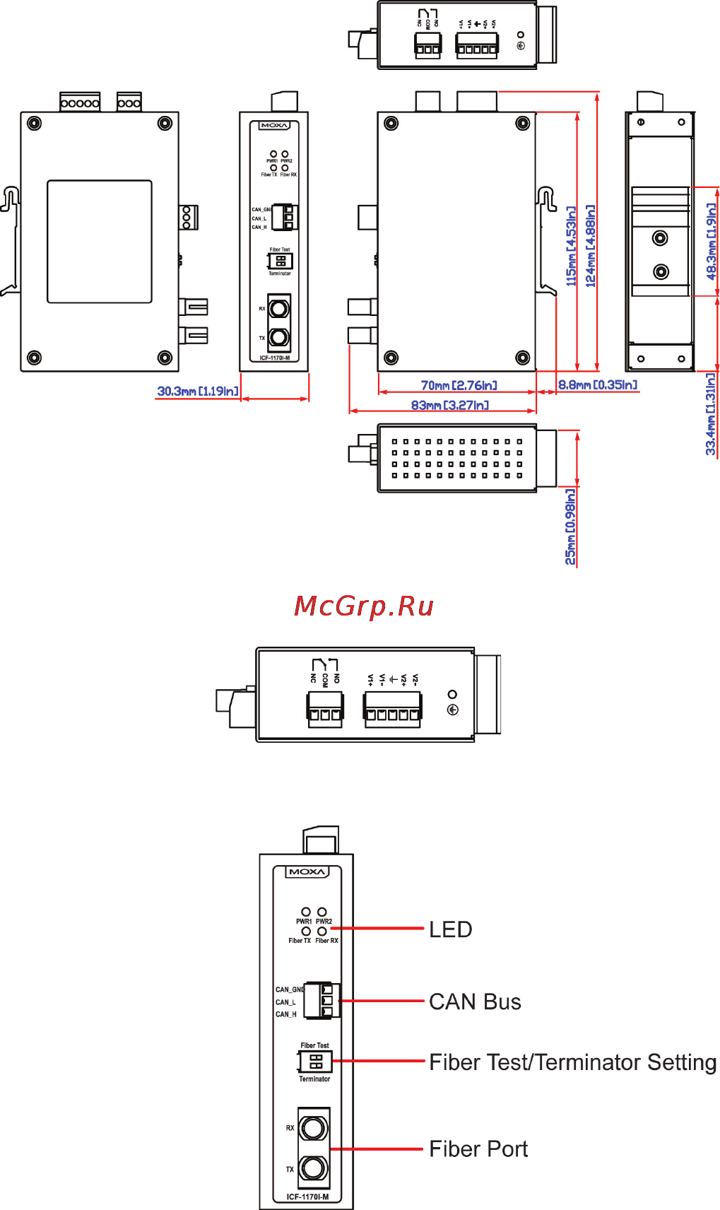 Moxa ICF-1170I-M-ST-T [4/7] Mounting dimensions unit mm