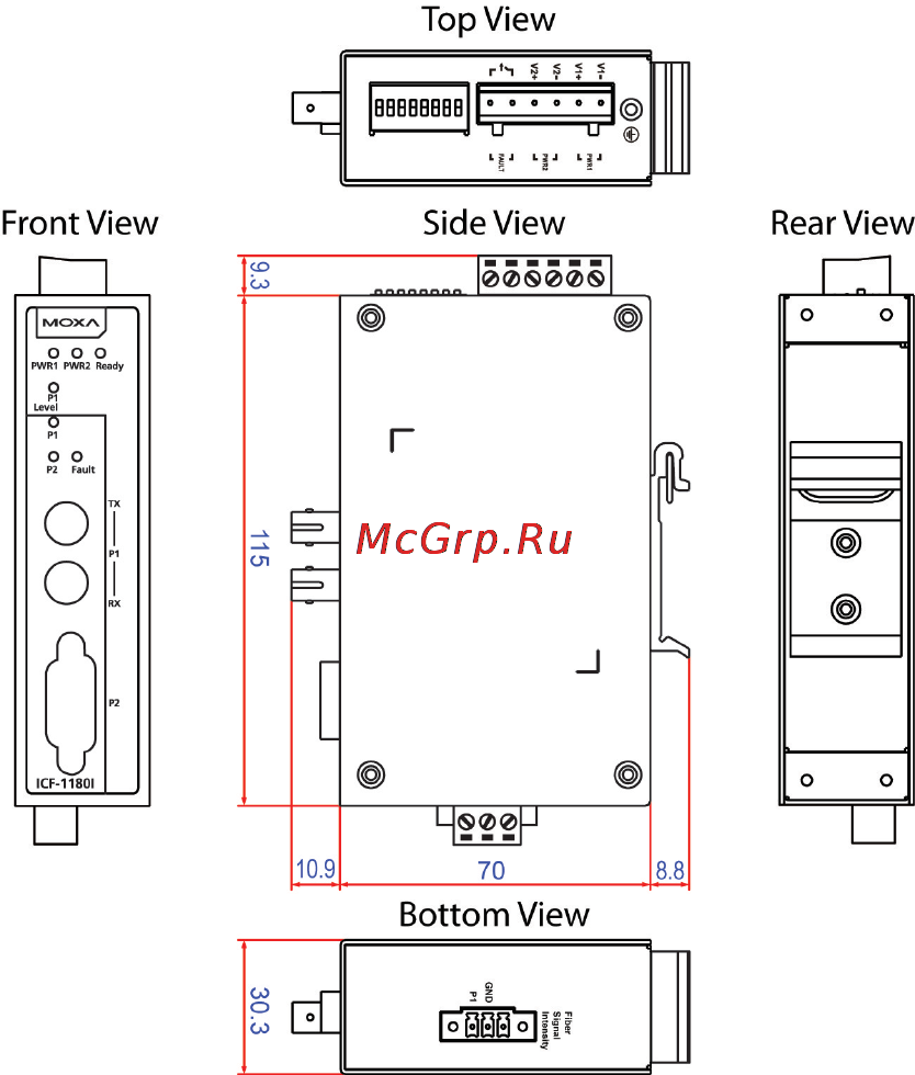 Moxa ICF-1180I-S-ST [5/16] Mounting dimensions unit mm