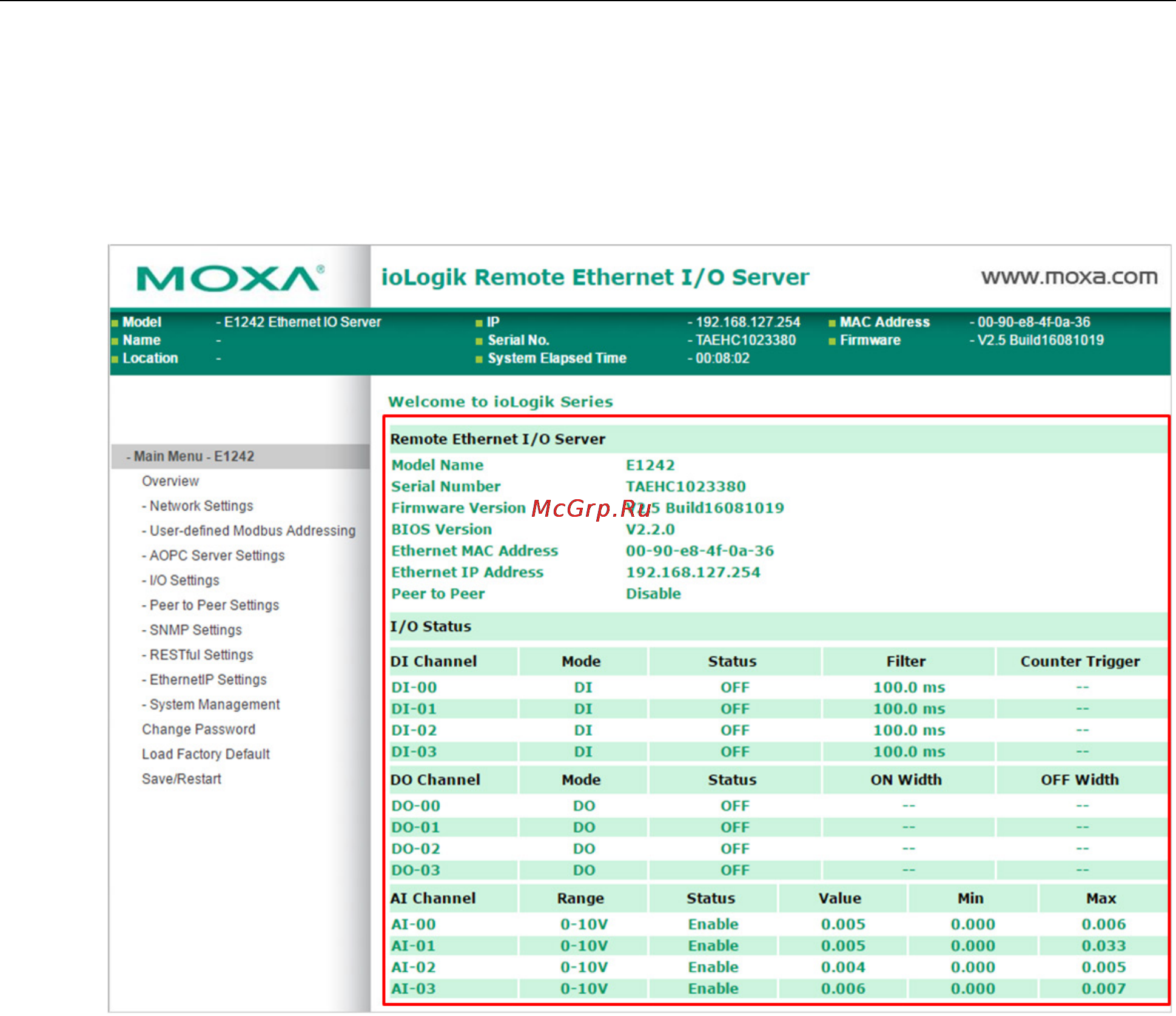 Moxa ioLogik E1242-T [32/115] Iologik e1200 series using the web console
