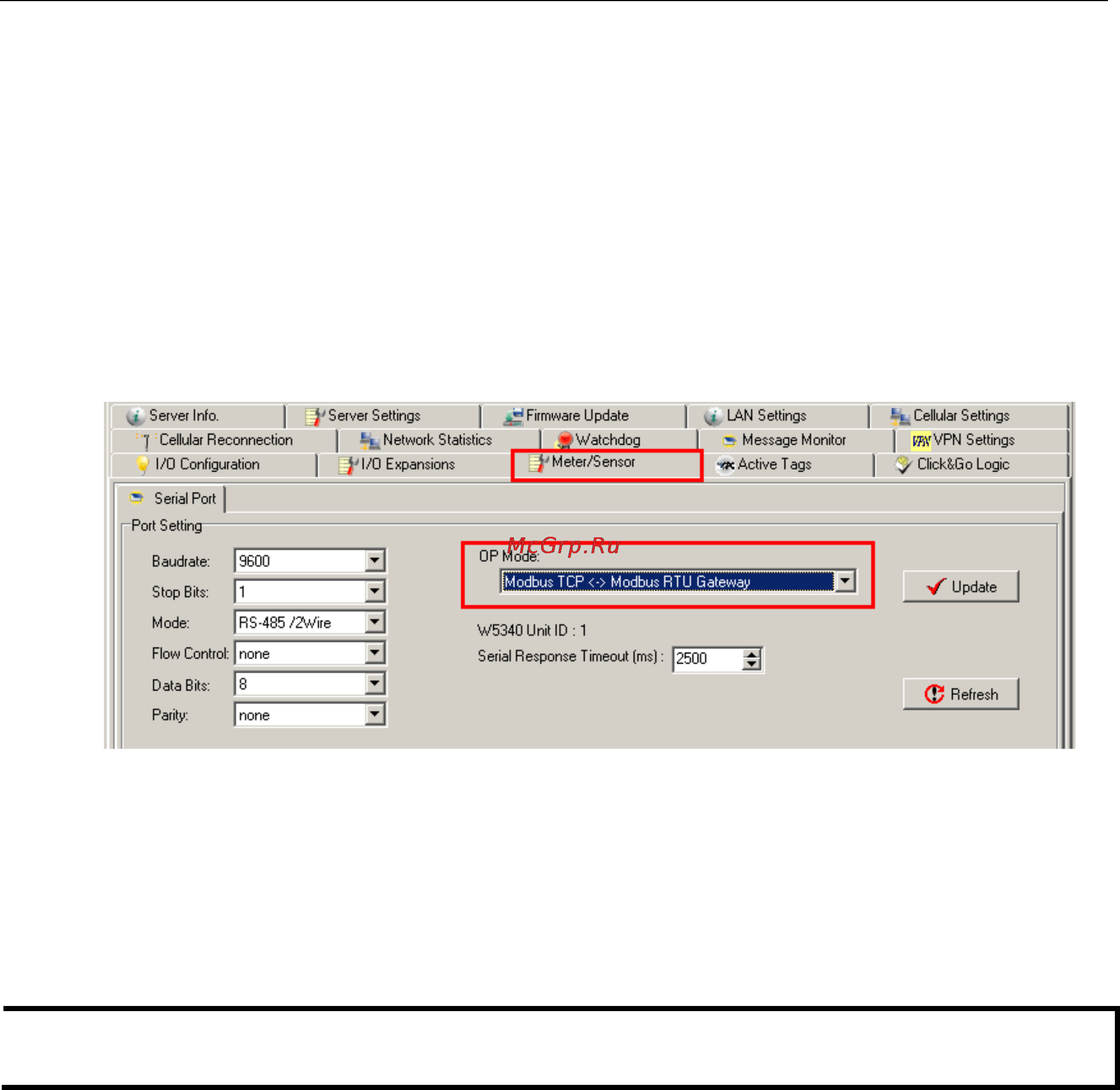 Moxa ioLogik W5340 [127/194] Connecting a modbus rtu serial device attached to the iologik over a cellular network