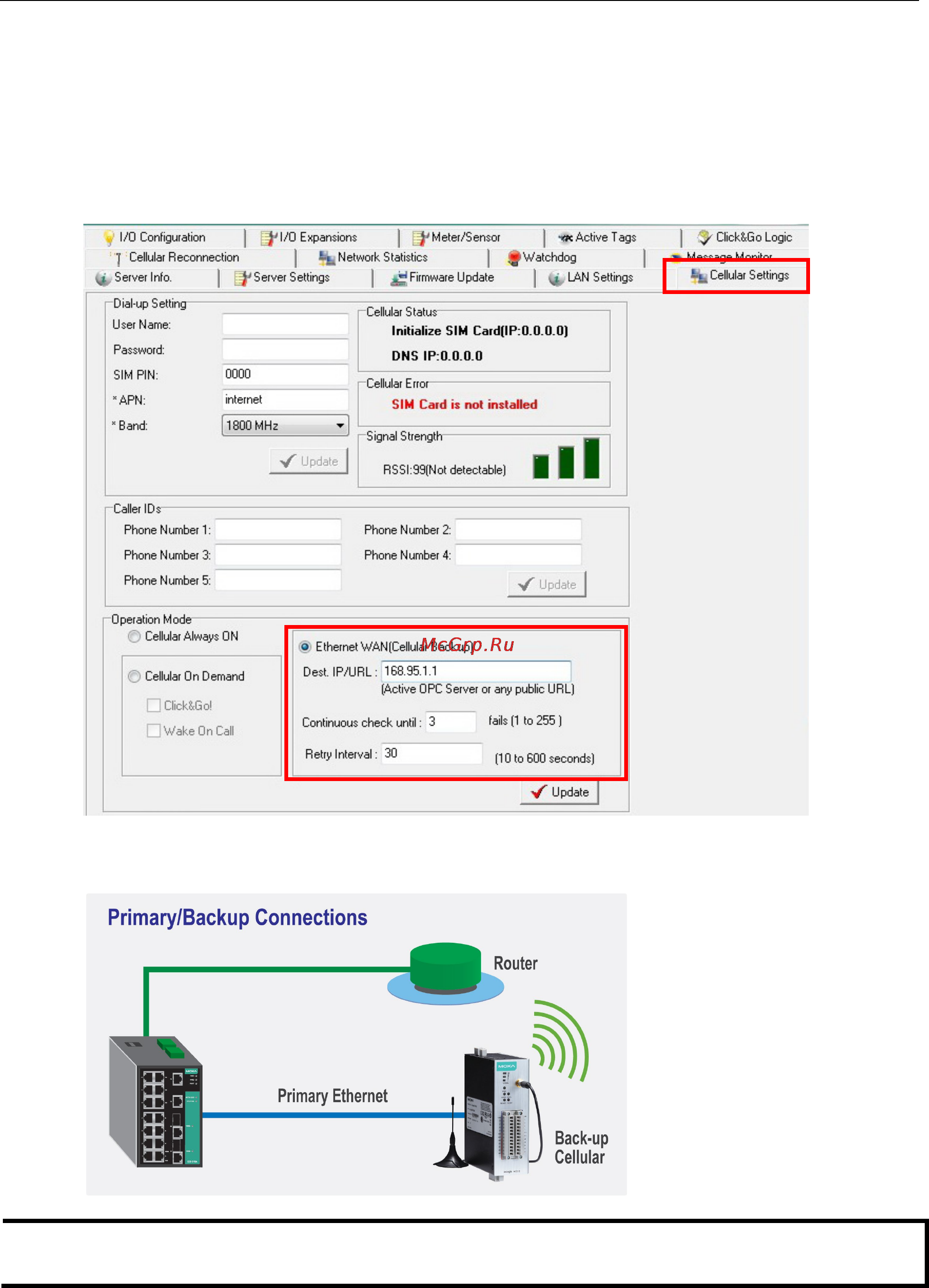 Moxa ioLogik W5312 [136/194] Enabling ethernet and cellular redundancy