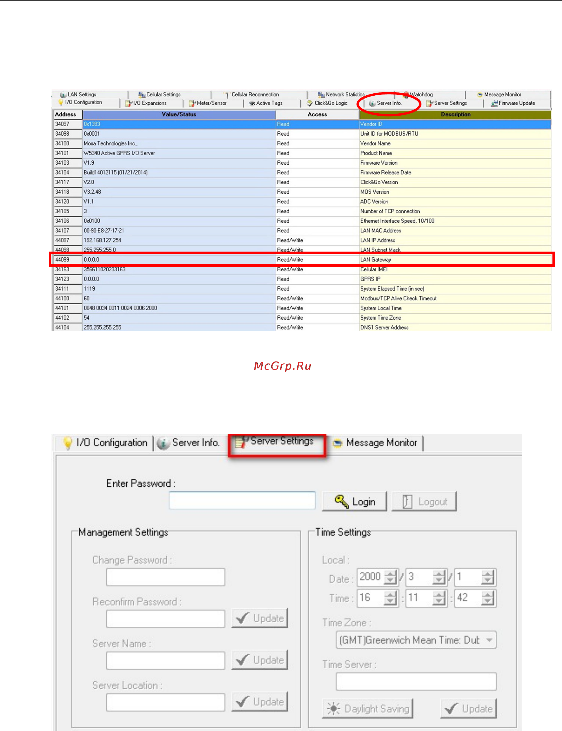 Moxa ioLogik W5340-T [39/194] Server info panel