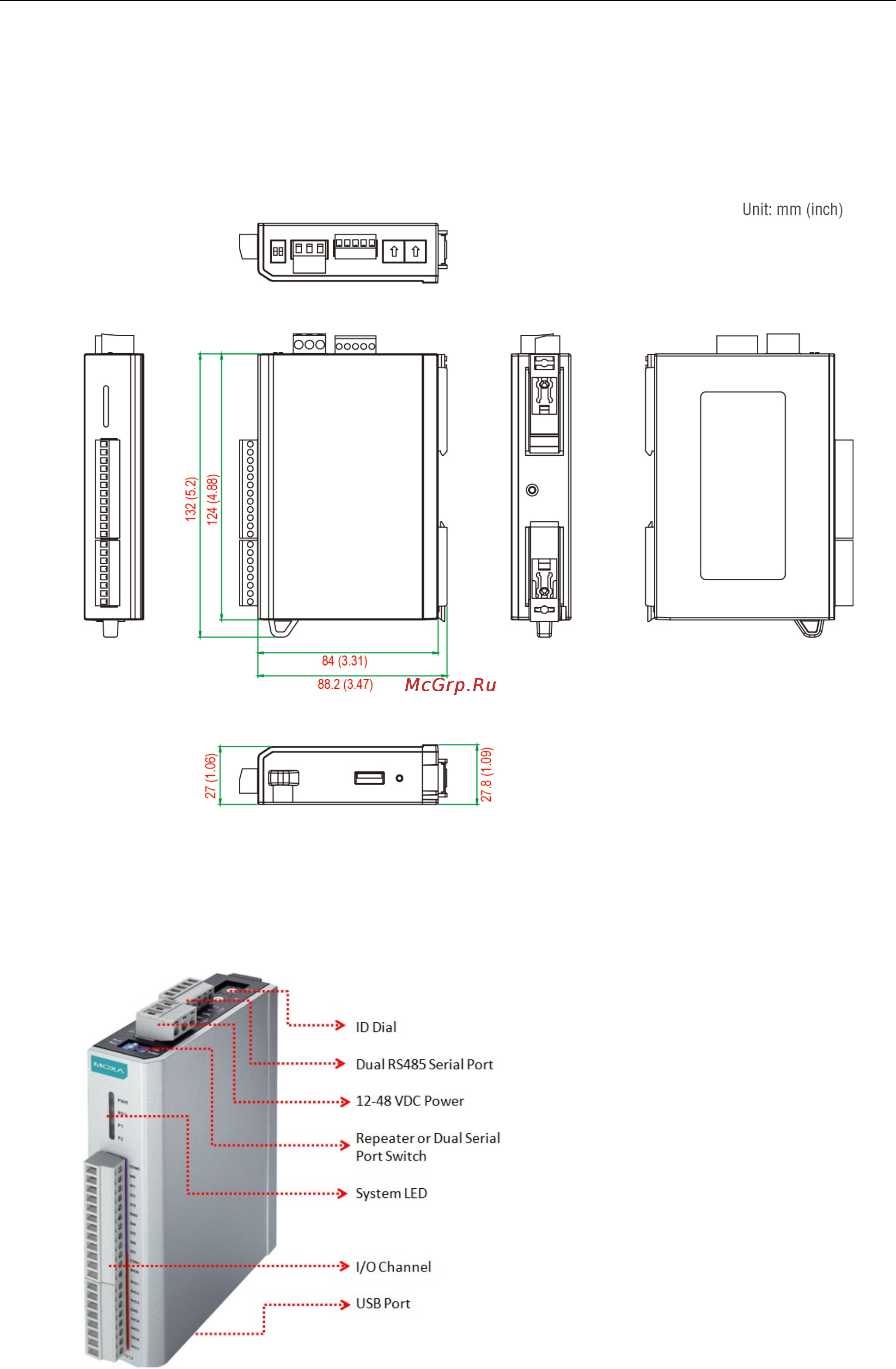 Moxa ioLogik R2140 [11/64] Physical dimensions