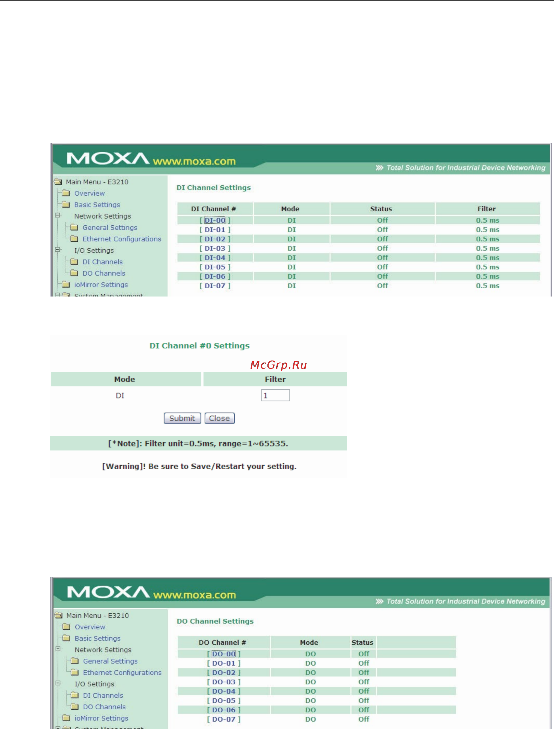 Moxa ioMirror E3210 [22/42] Di channels settings