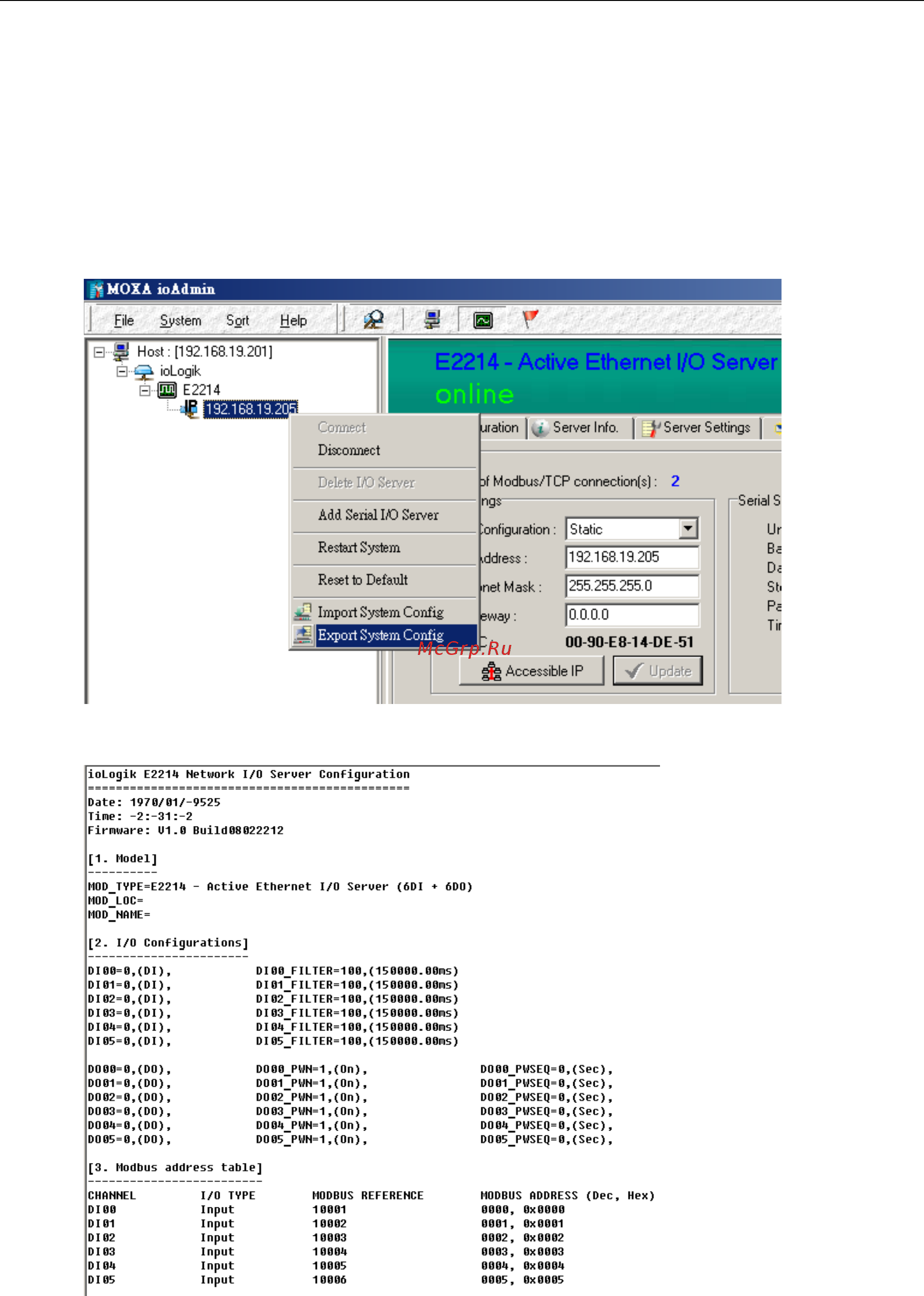 Moxa ioLogik E2210 [56/90] Using ioadmin to import export configuration