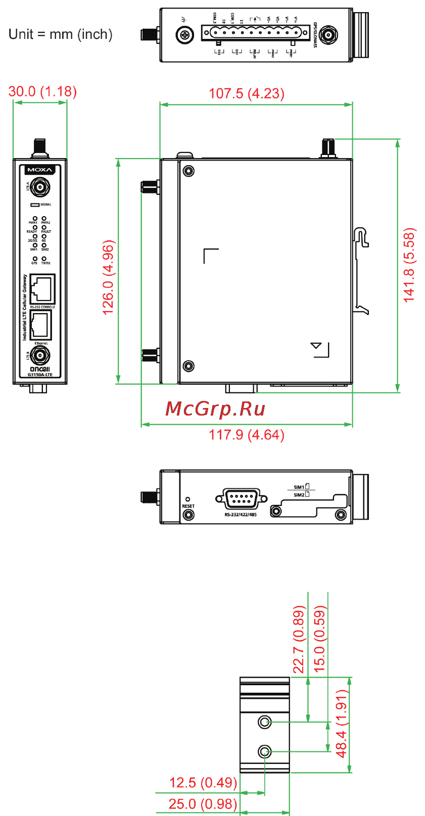 Moxa OnCell G3150A-LTE-EU [5/14] Device dimensions