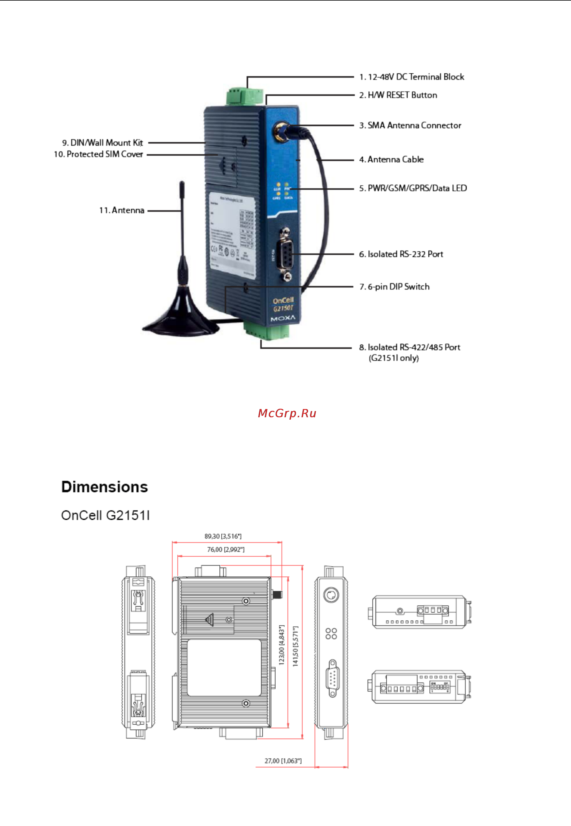 Moxa OnCell G2111 [9/48] Dimensions