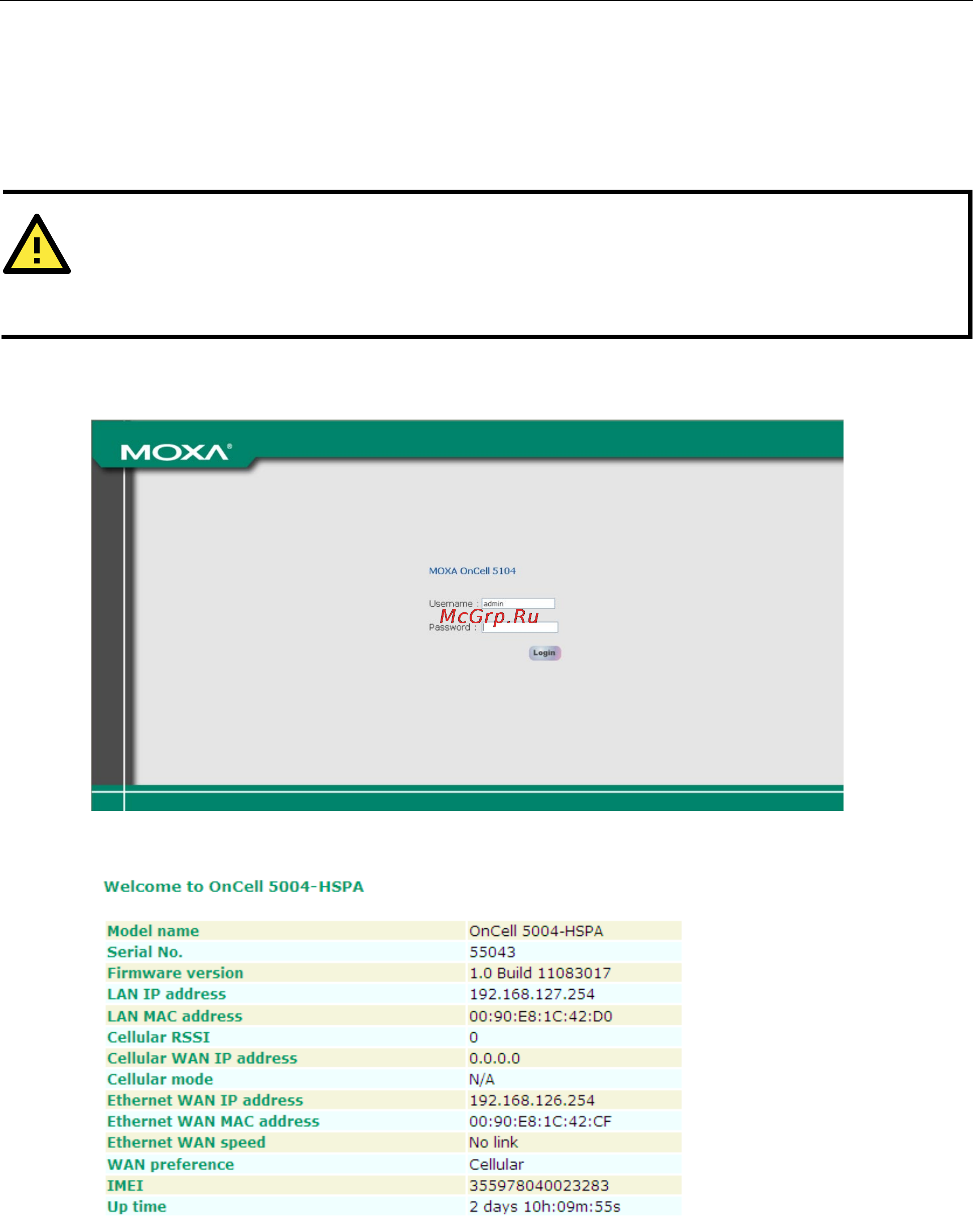 Moxa OnCell 5004-HSPA [24/67] Attention