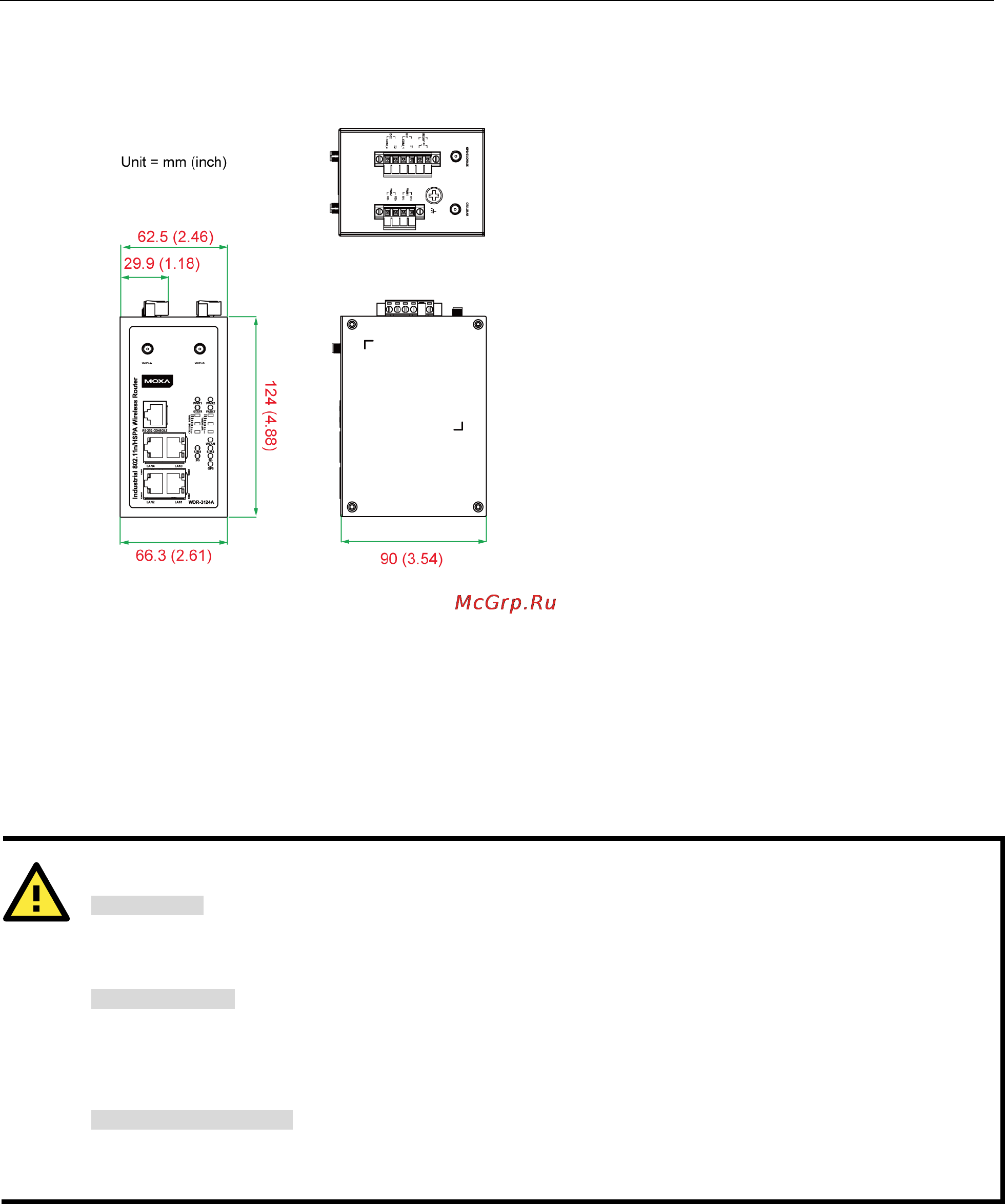 Moxa WDR-3124A-EU-T [12/94] Device dimensions