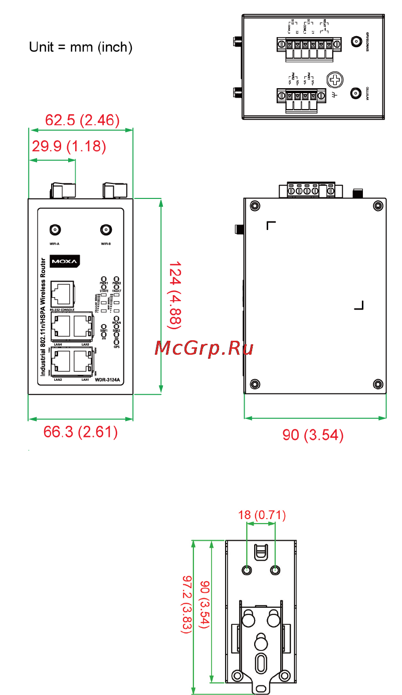 Moxa WDR-3124A-EU [5/16] Device dimensions
