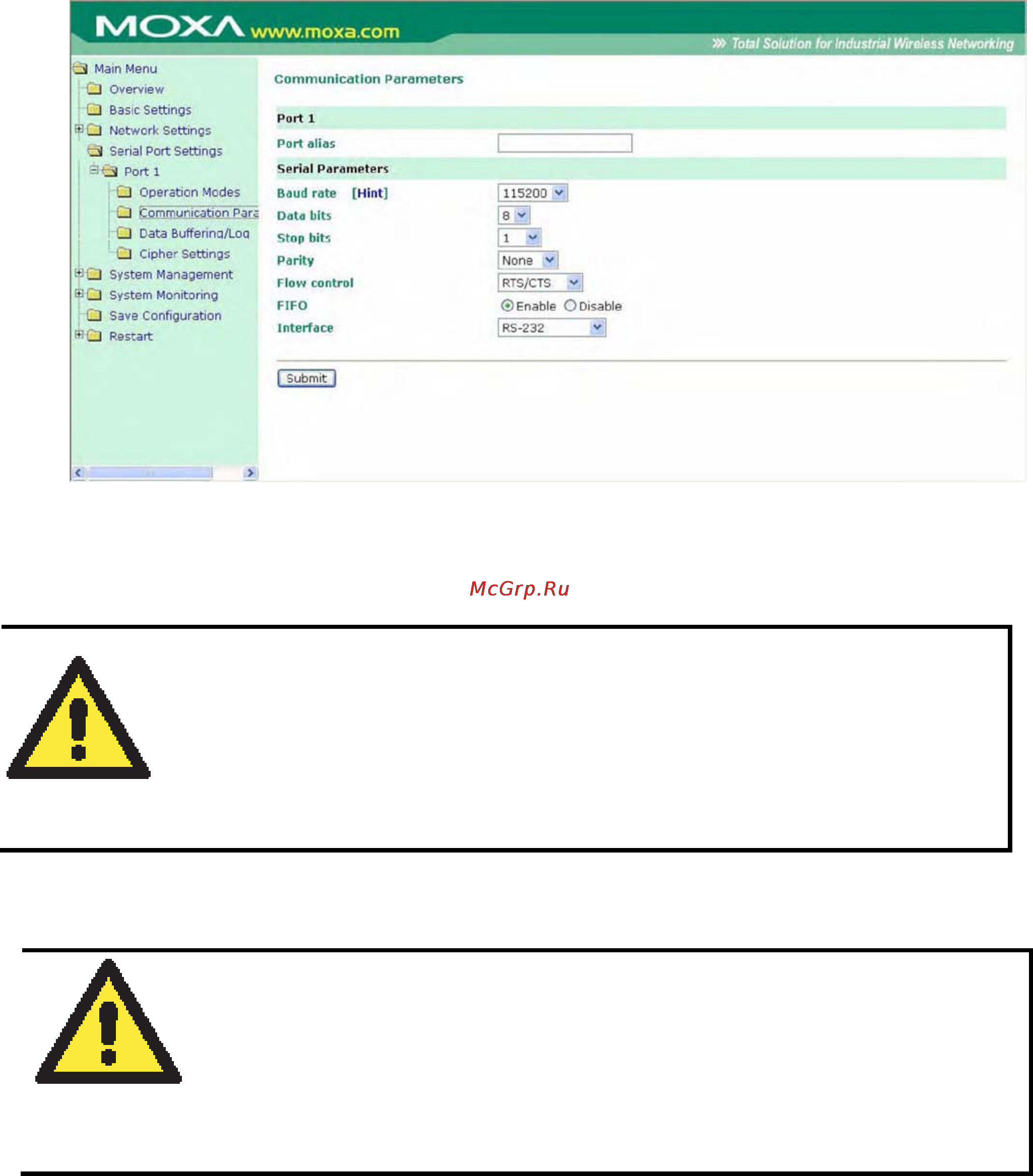 Moxa OnCell G3111 [115/184] Communication parameters