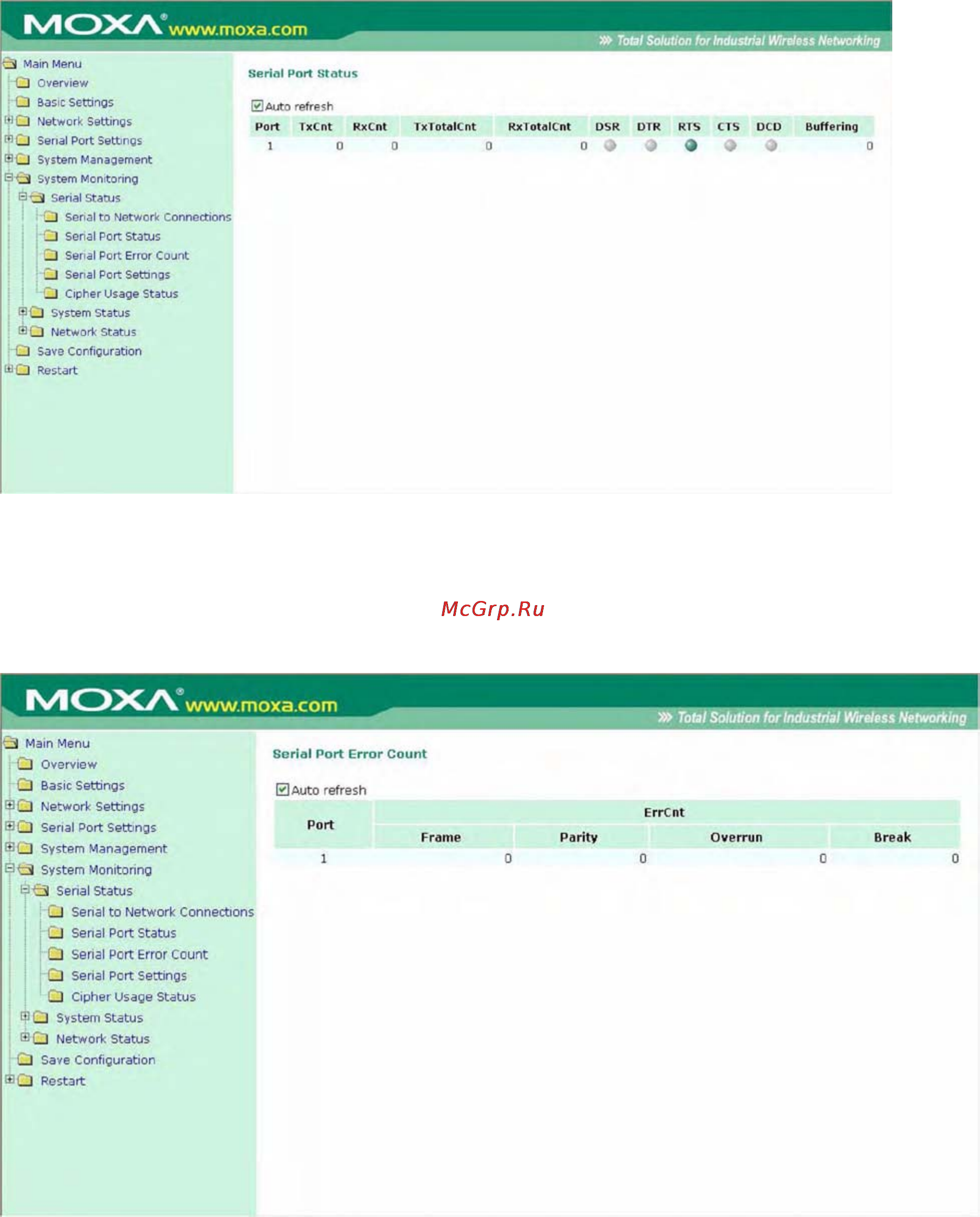 Moxa OnCell G3211 [135/184] Состояние последовательного порта serial port status